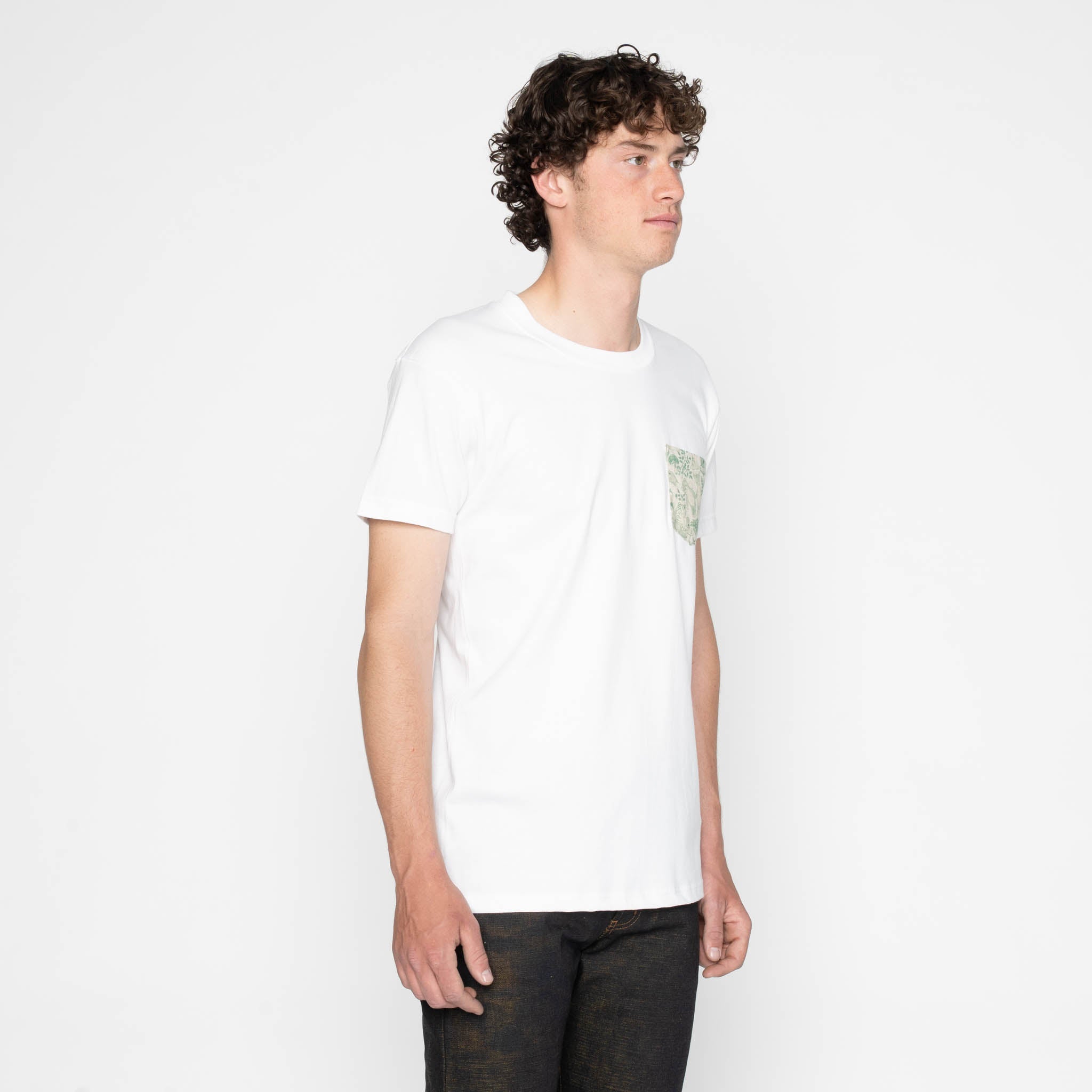 Pocket Tee - White + Linen Animals - Green by Naked & Famous Denim