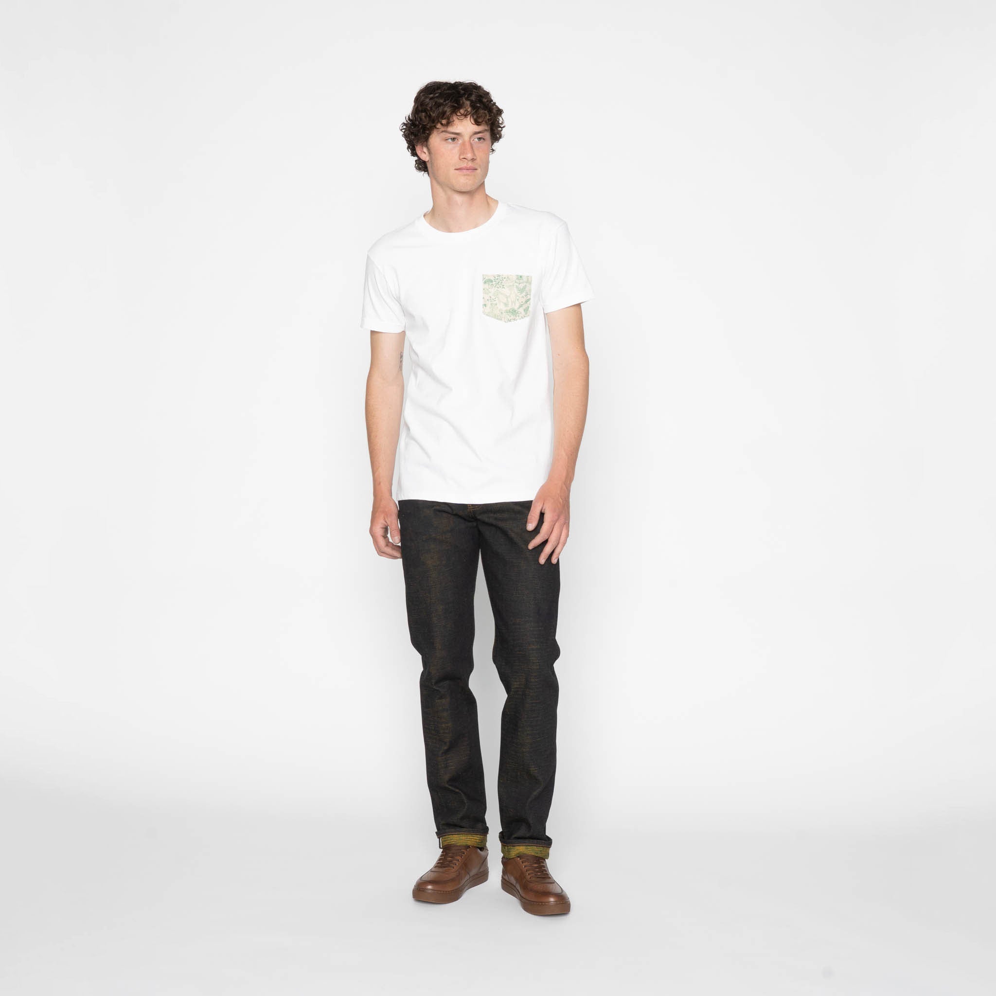 Pocket Tee - White + Linen Animals - Green by Naked & Famous Denim