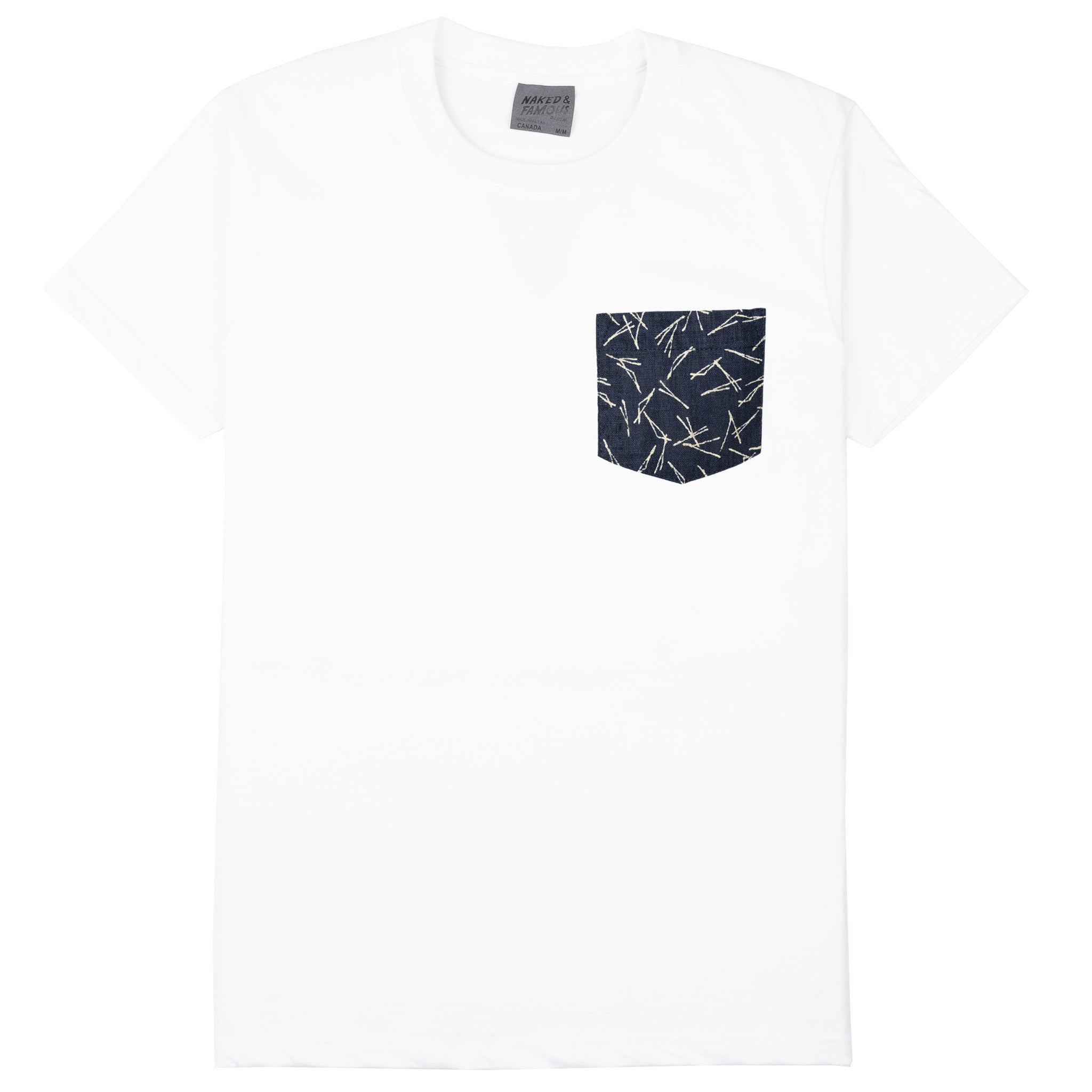 Pocket Tee - White + Matsuba Pines Needle - Indigo
