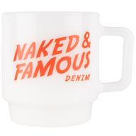 Milk Glass Stackable Mug - White with Red Logo by Naked & Famous Denim
