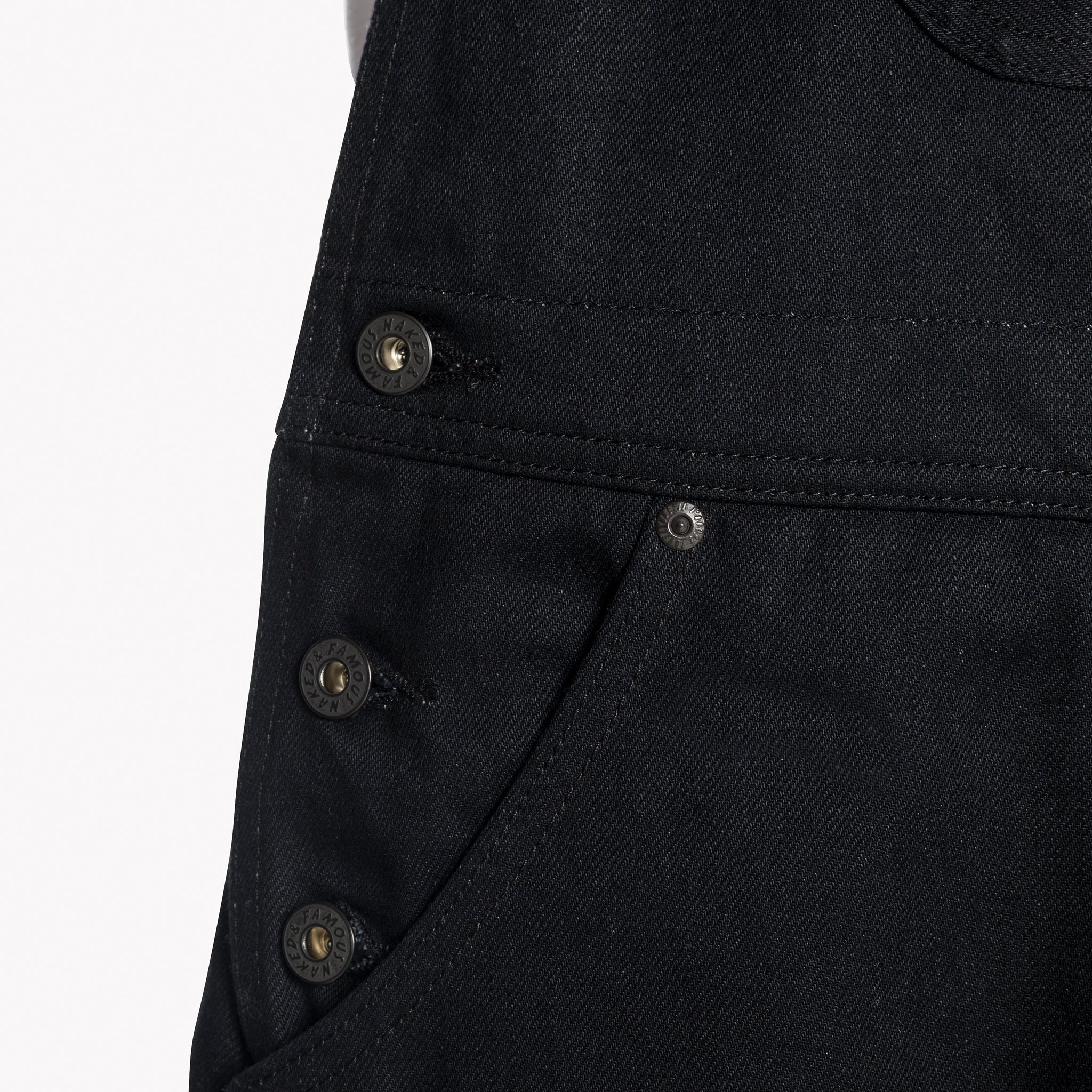 Weird Guy Overalls - Black Solid Selvedge | Naked & Famous Denim