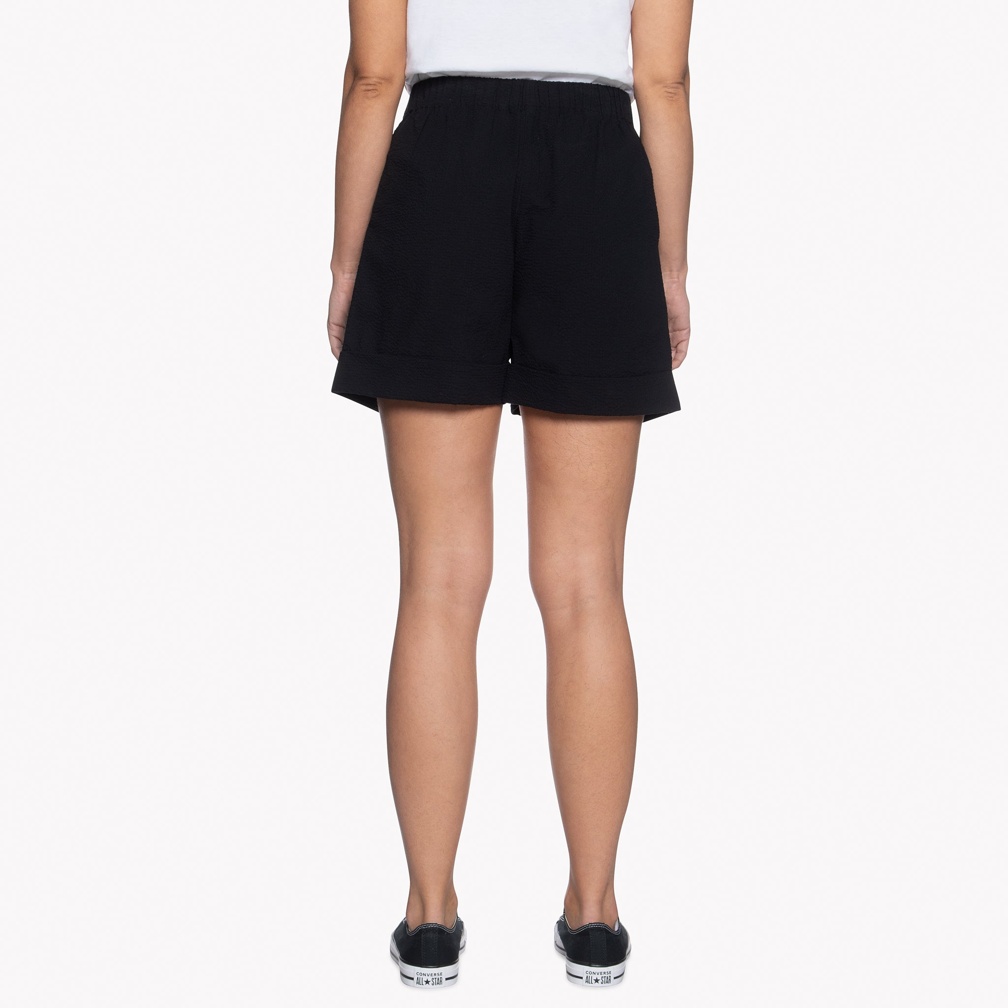 Wide Cuffed Short - Seersucker 40s - Black | Naked & Famous Denim
