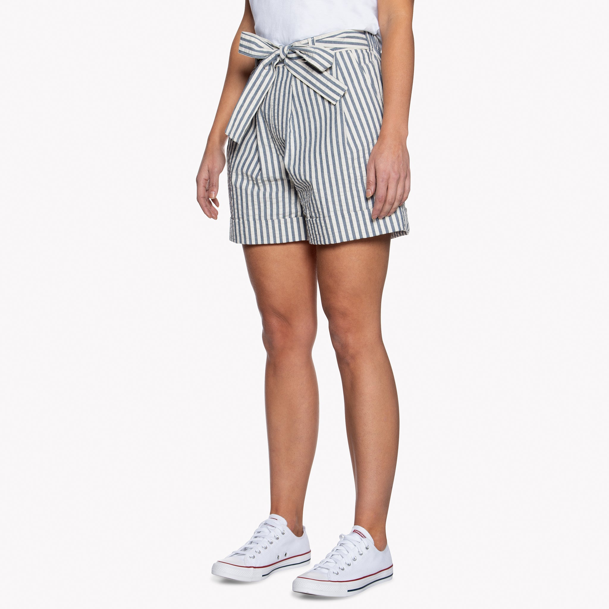Wide Cuffed Short - Seersucker Stripe - Blue/Cream | Naked & Famous Denim