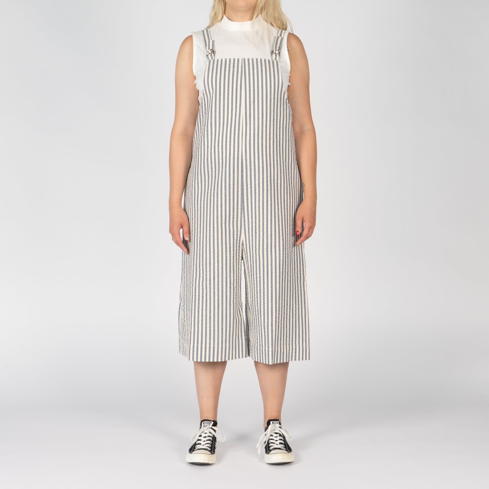 Romper - Seersucker Stripe - Blue/Cream