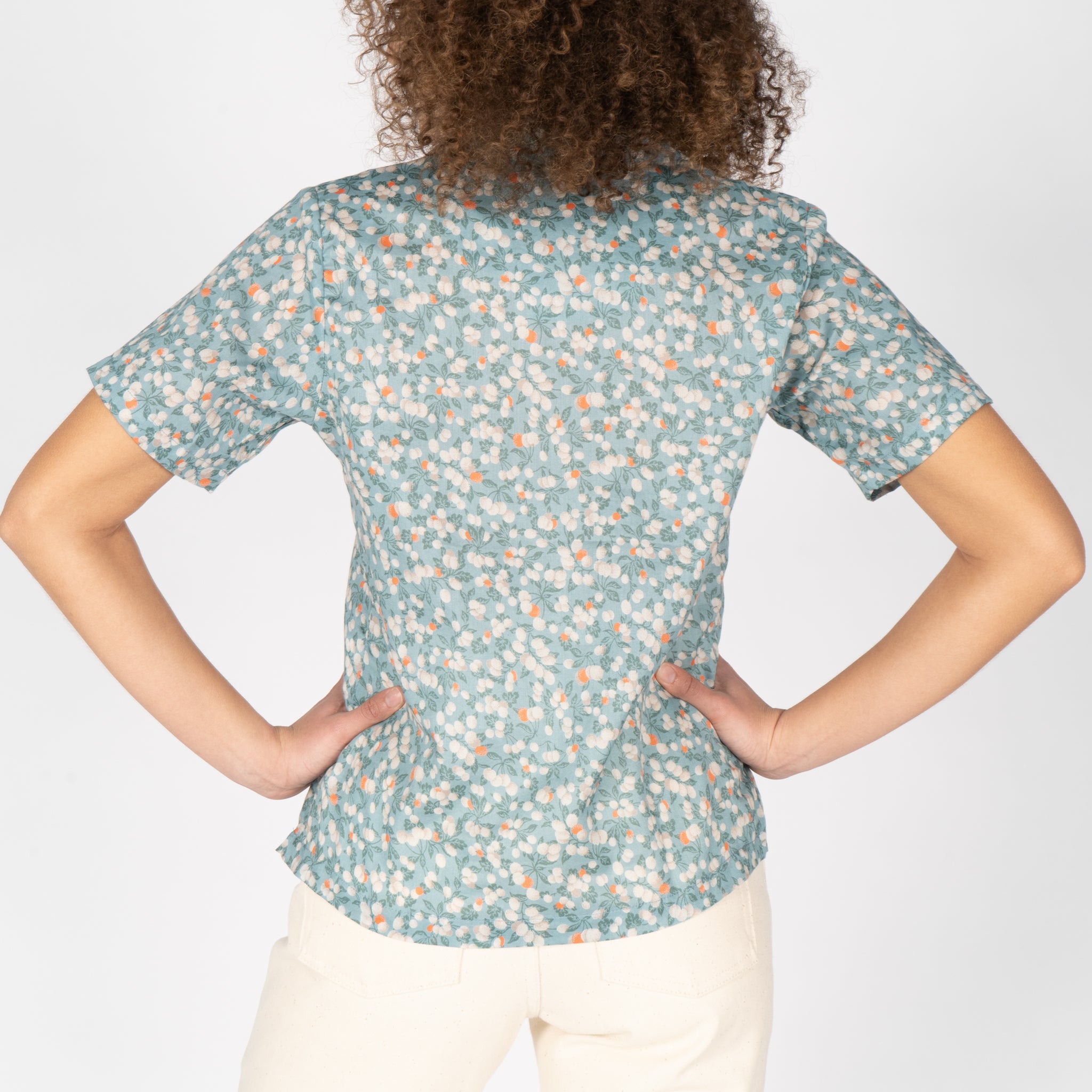 Camp Collar Shirt - Fruit Print - Cyan
