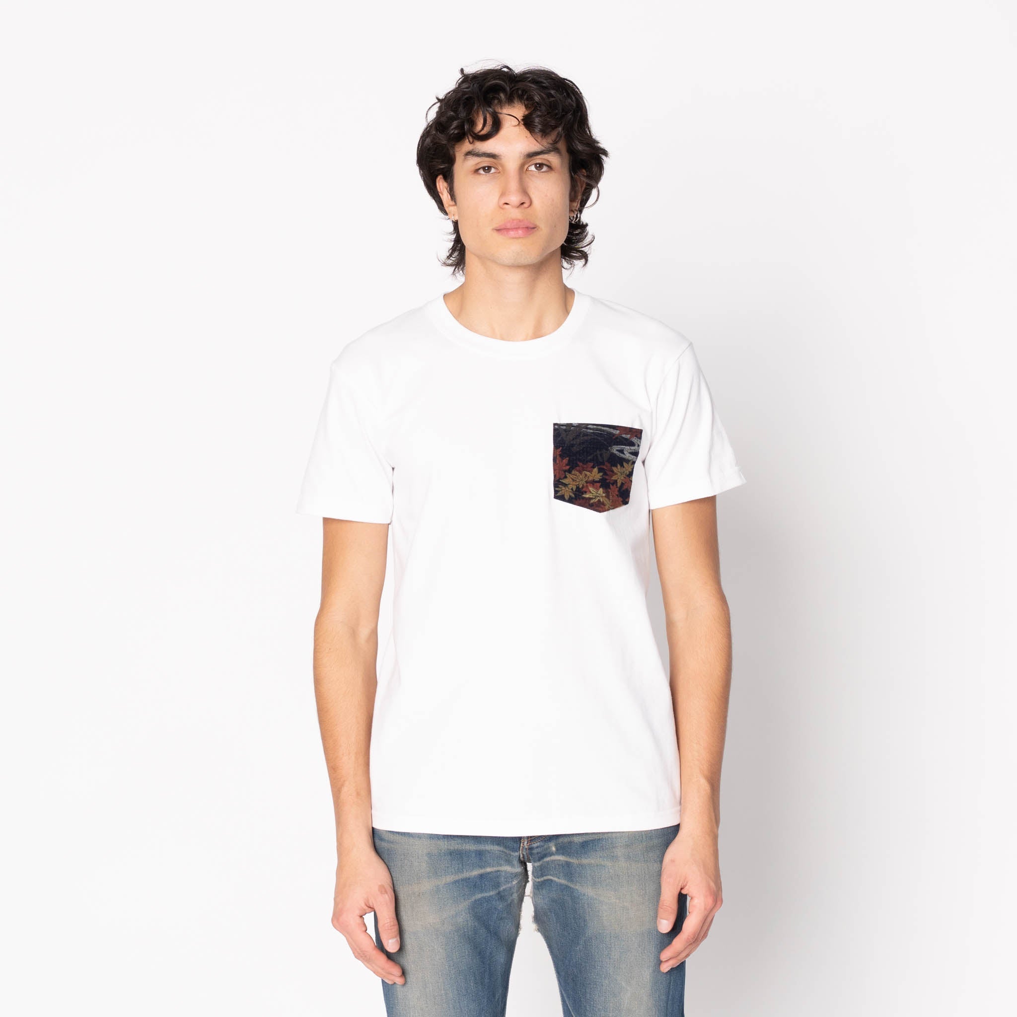 Pocket Tee - White - Origami Poplin - Blue | Naked & Famous Denim