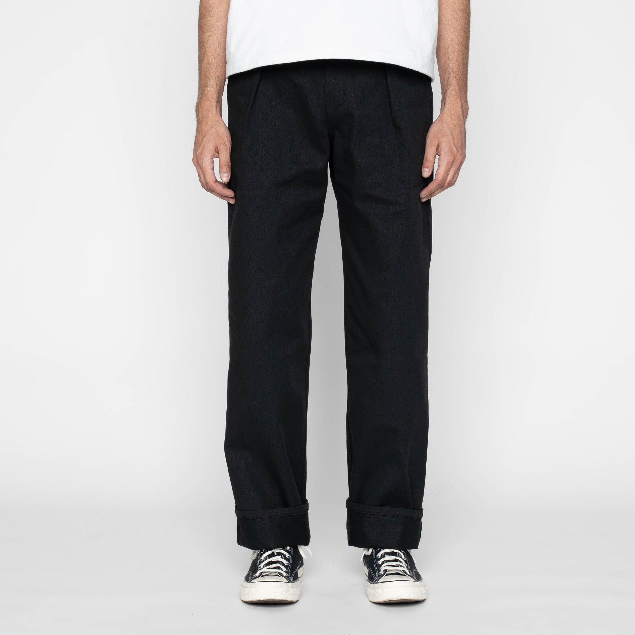 Pleated Trouser  -  Selvedge Slacks Black