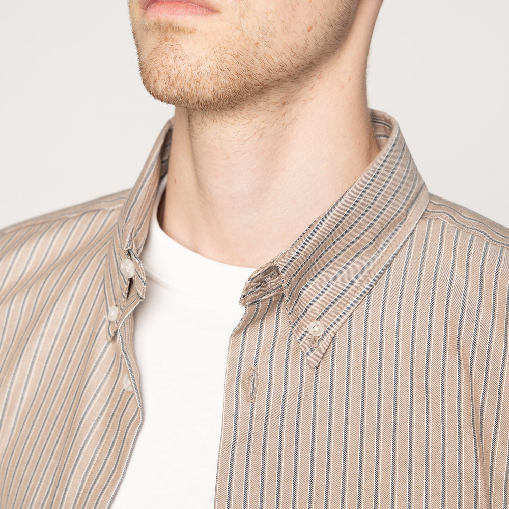 Easy Shirt - Soft Finish Classic Stripe - Taupe by Naked & Famous Denim