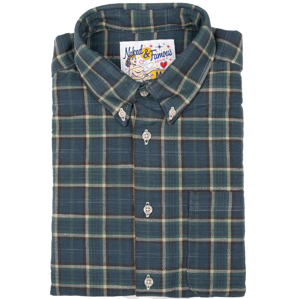 Easy Shirt - Big Slub Check Flannel - Navy + Green by Naked & Famous Denim
