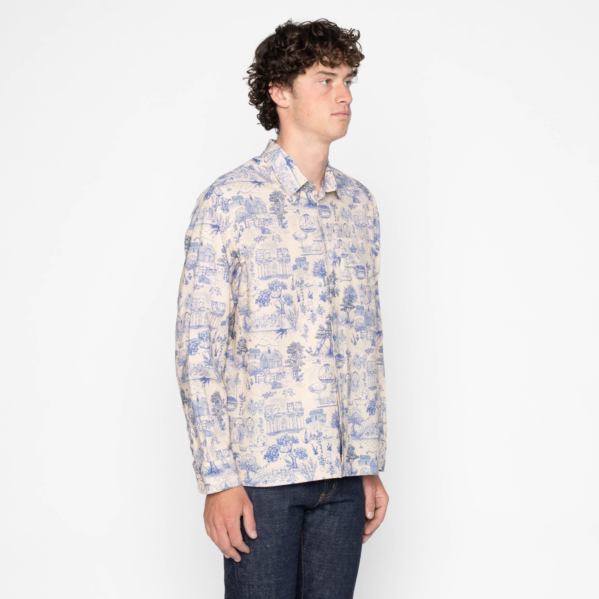 True Shirt - Linen Cats - Blue by Naked & Famous Denim