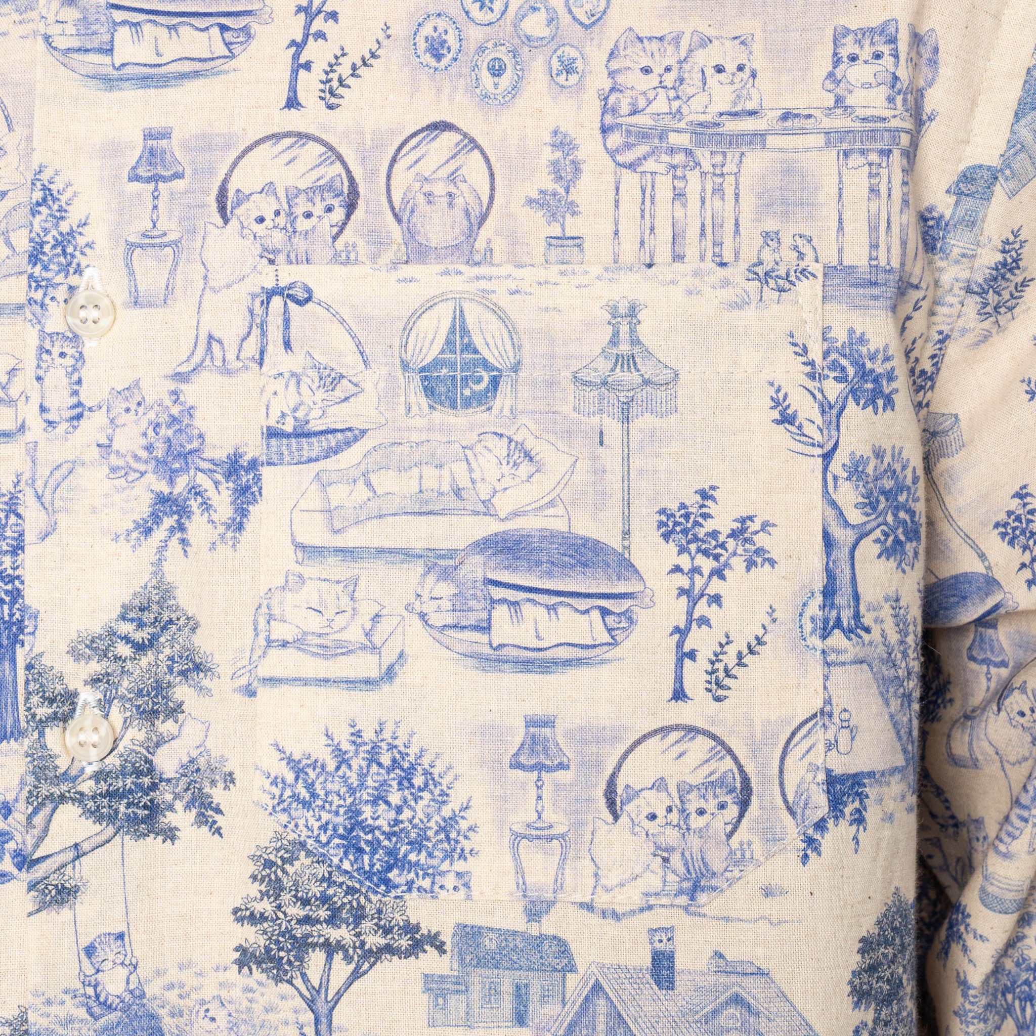 True Shirt - Linen Cats - Blue by Naked & Famous Denim