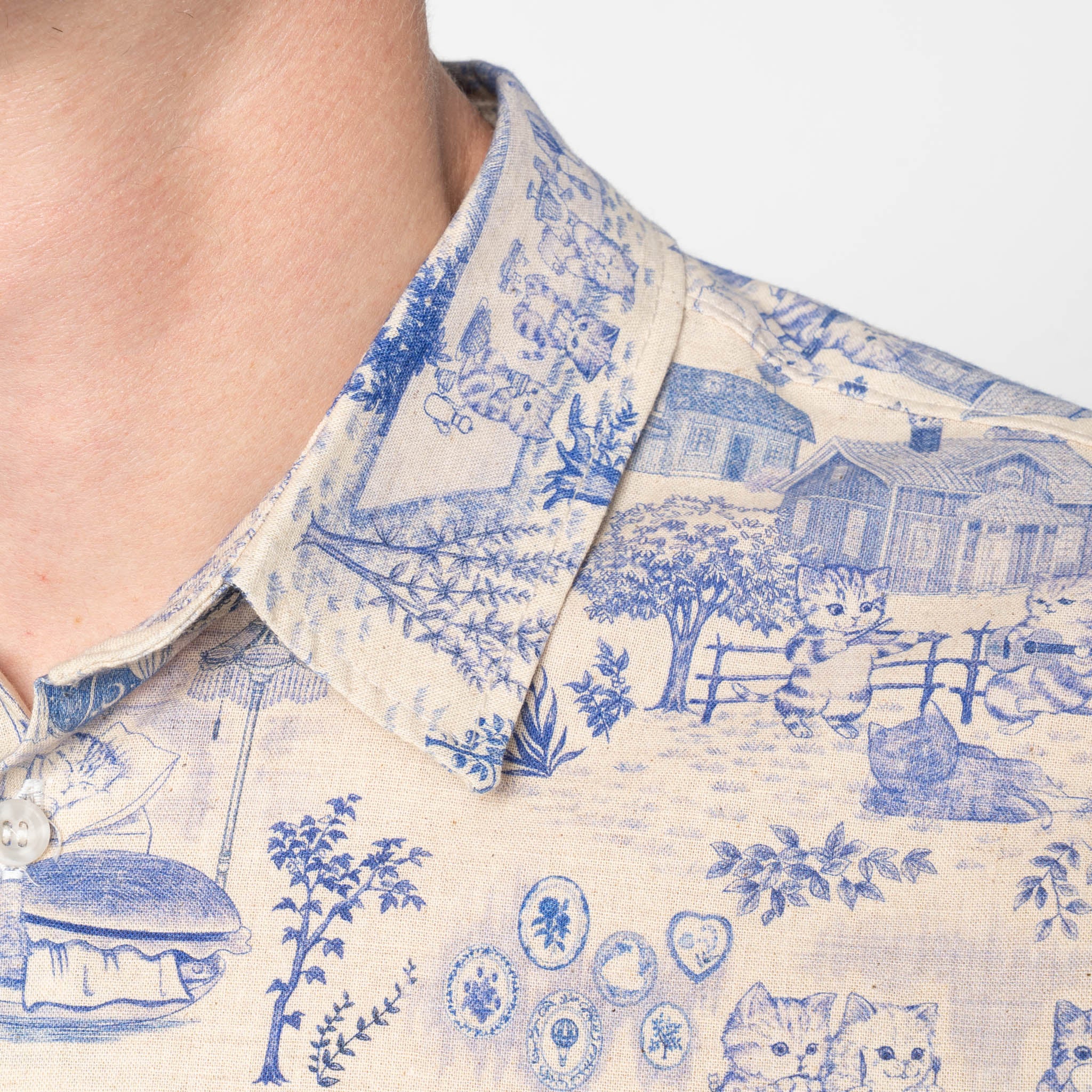 True Shirt - Linen Cats - Blue by Naked & Famous Denim