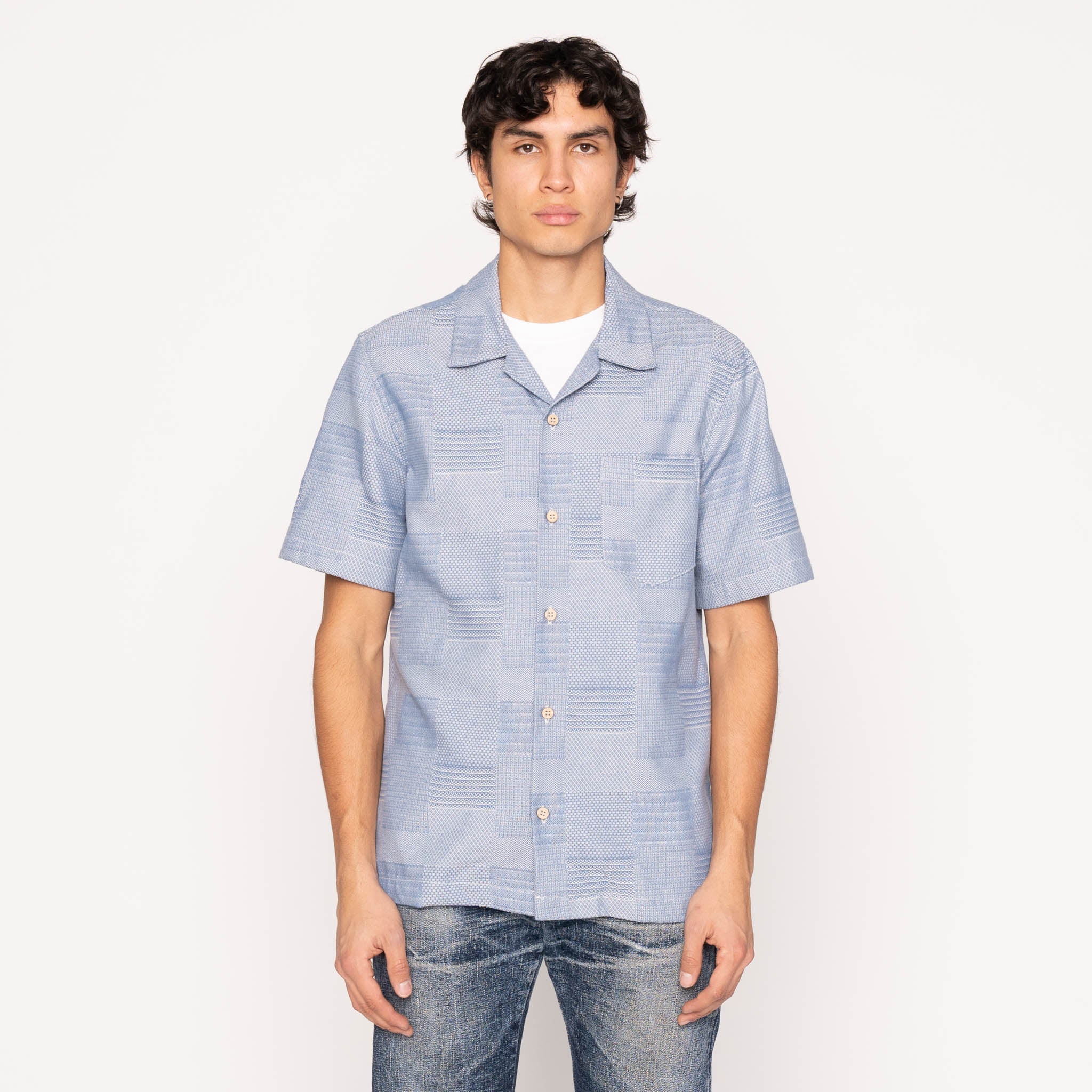 Aloha Shirt - Dobby Patchwork - Pale Blue | Naked & Famous Denim