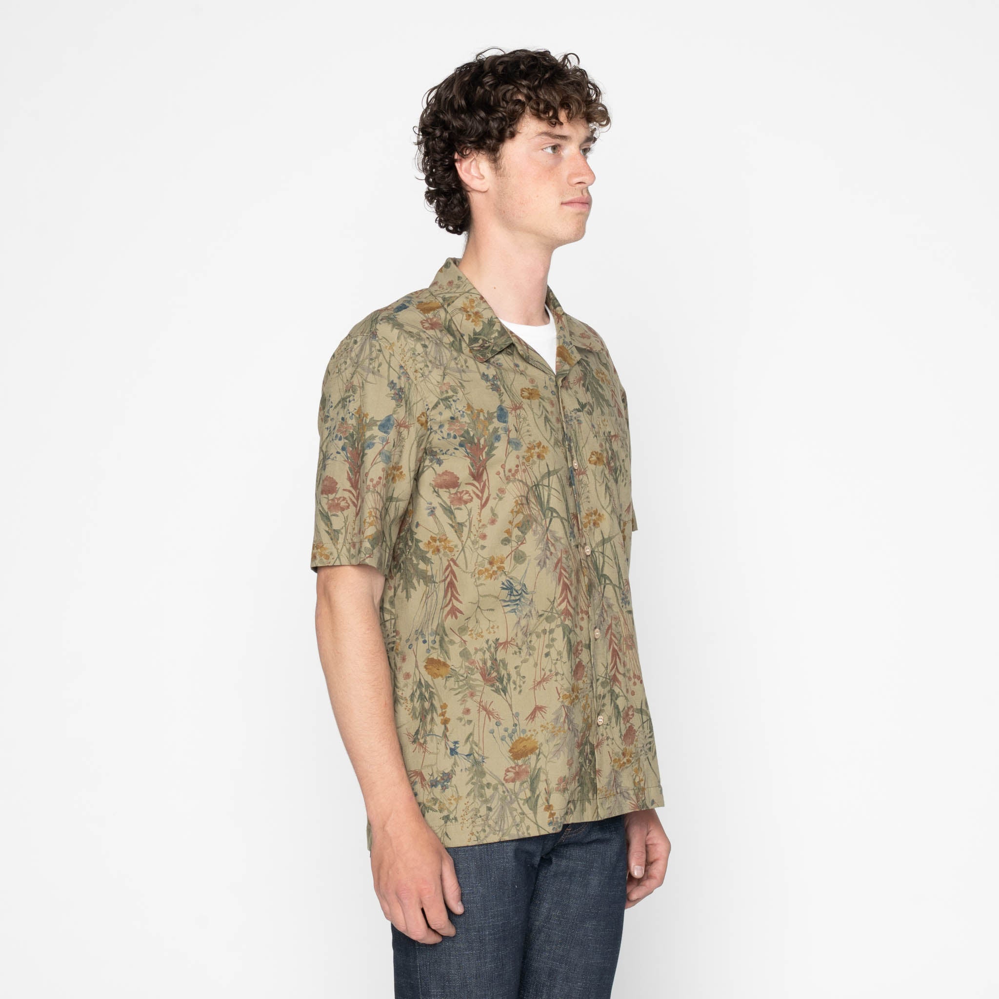 Aloha Shirt - Flowers Painting - Earth by Naked & Famous Denim