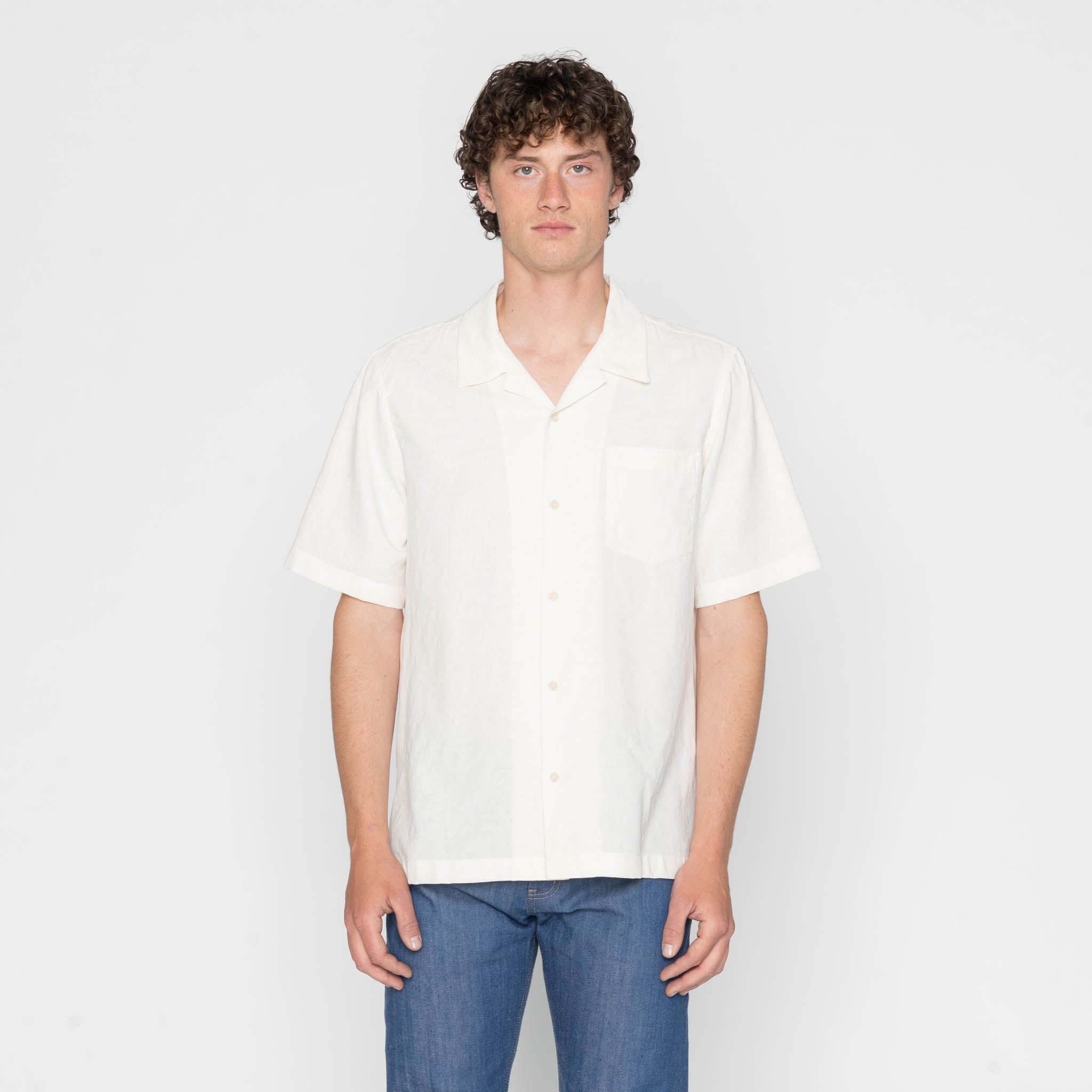 【WAREHOUSE】00's 復刻 ALOHA SHIRT レーヨン100% Aloha Shirt - Jungle Jacquard - White