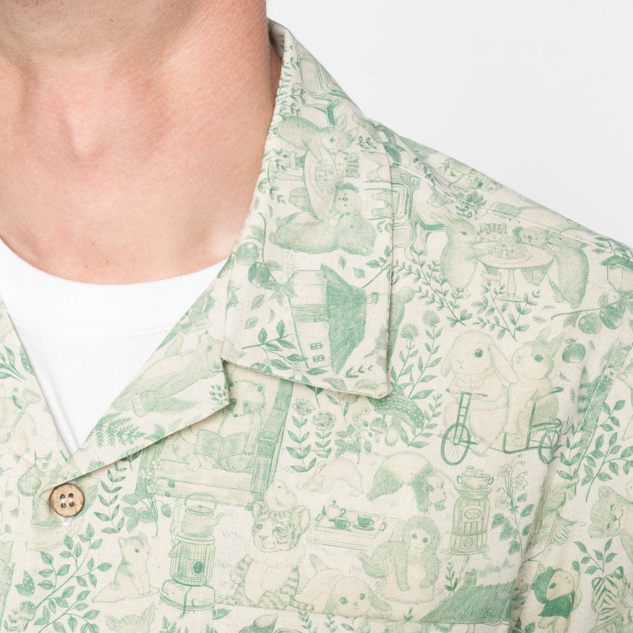 Aloha Shirt - Linen Animals - Green by Naked & Famous Denim