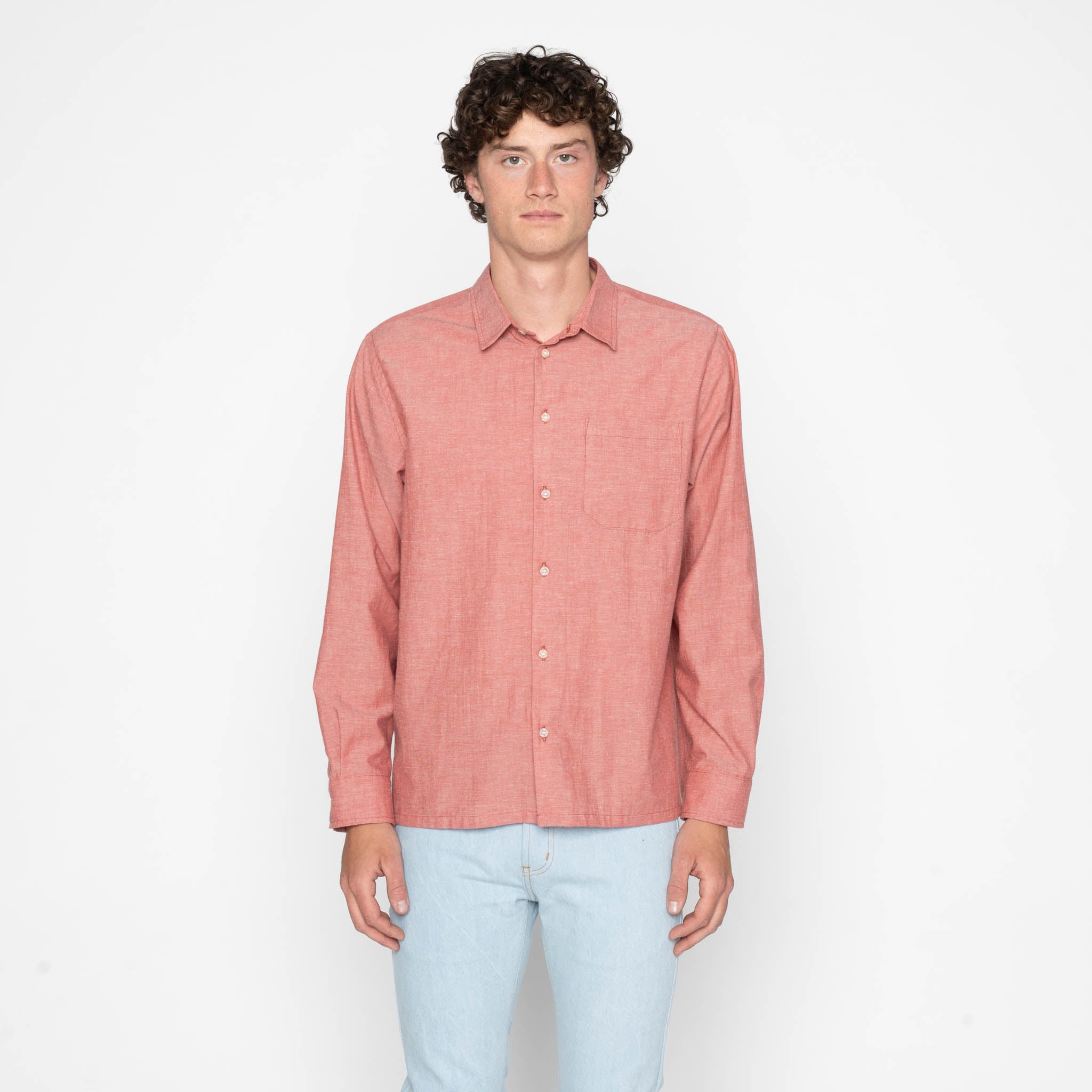 【美品】T. japan chambray shirtピンク True Shirt - Selvedge Chambray - Red