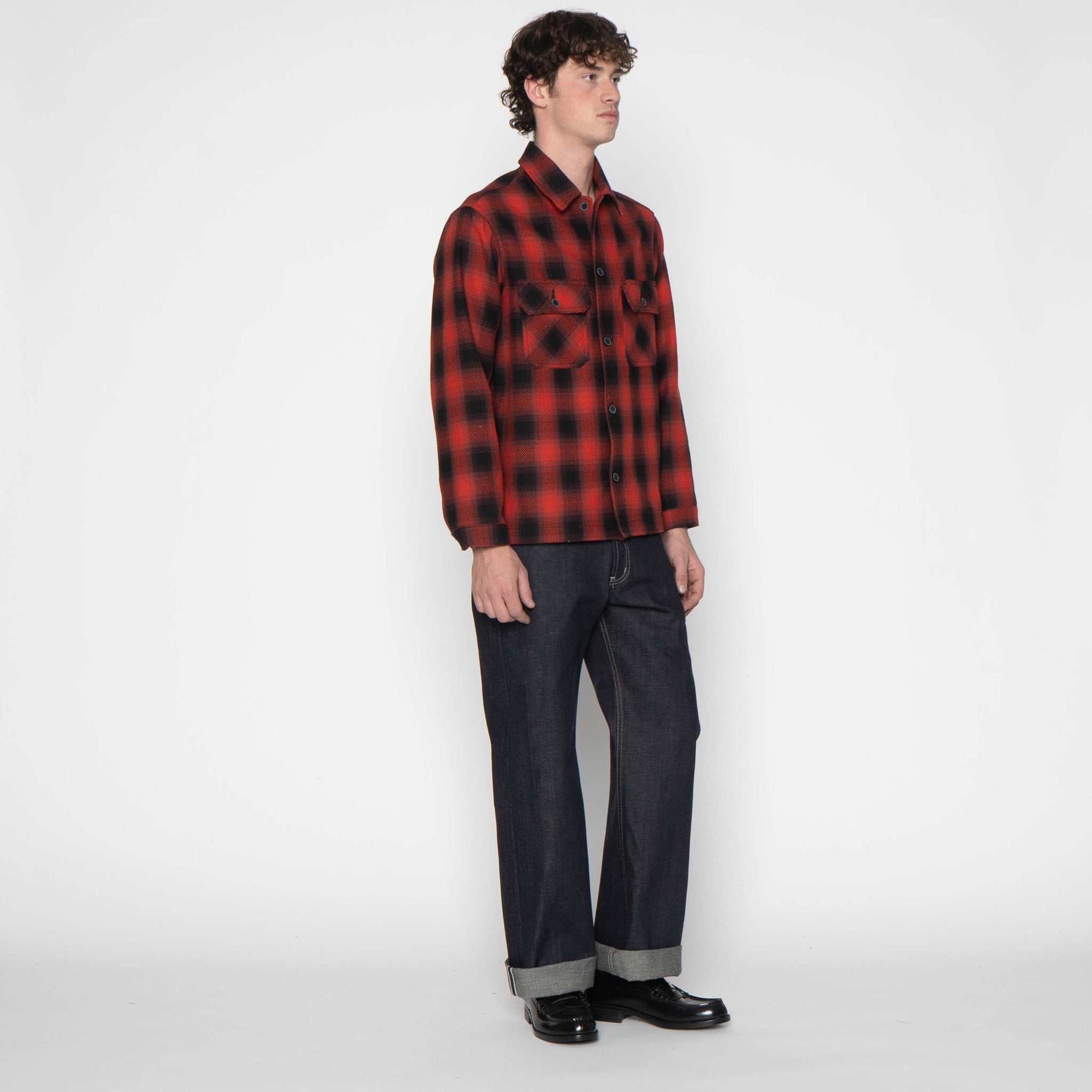 Work Shirt - Trippy Ombre Plaid - Red | Naked & Famous Denim