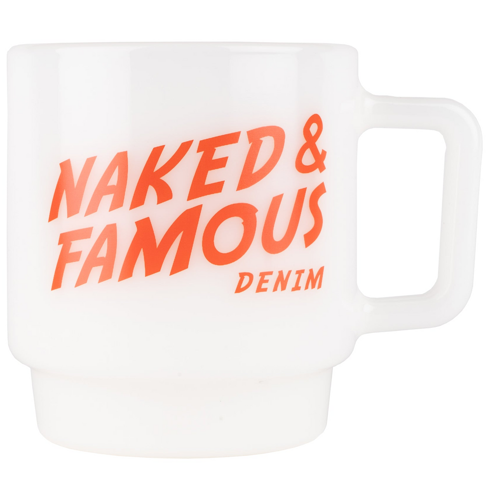Milk Glass Stackable Mug - White with Red Logo