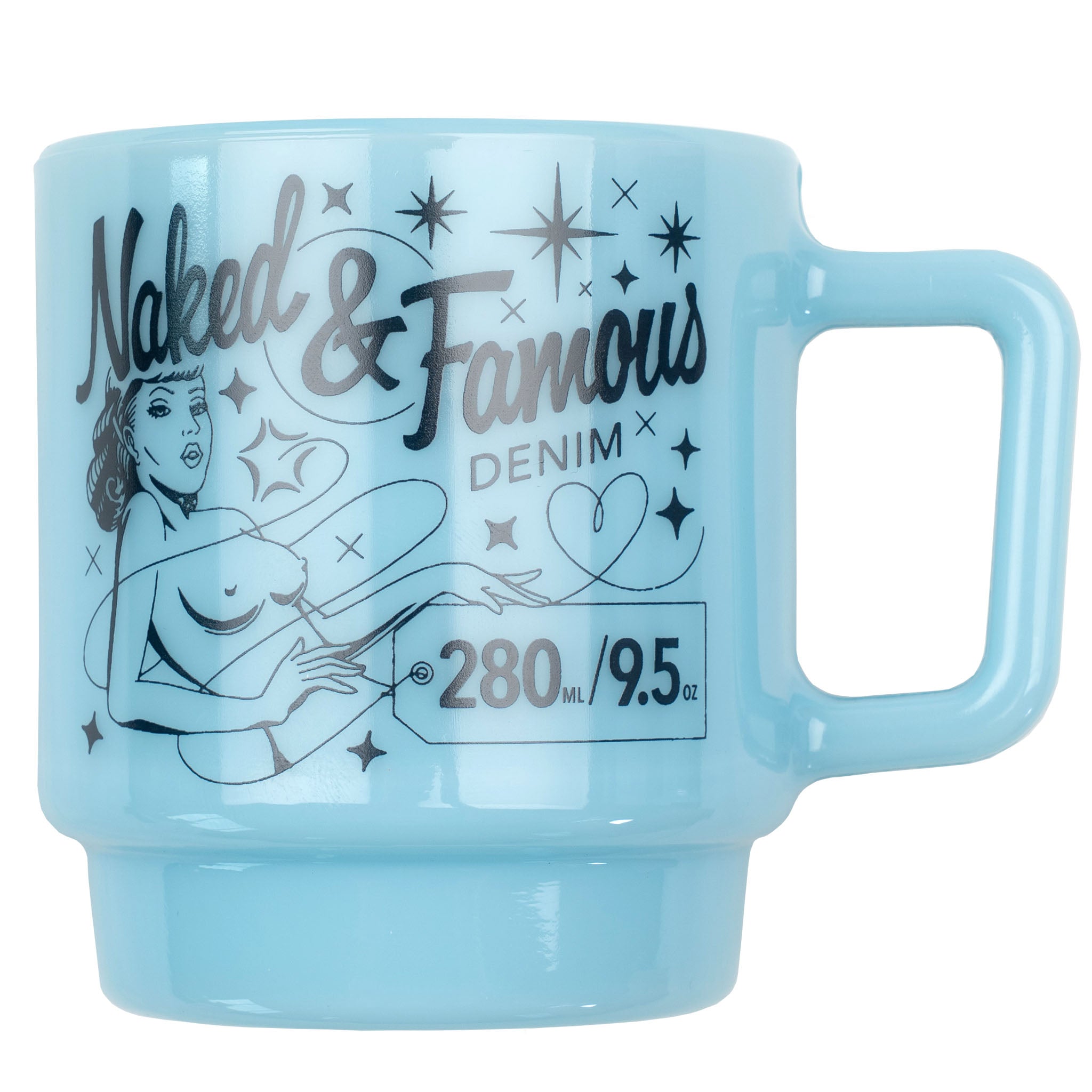 Milk Glass Stackable Mug - Jade with Navy Pinup Logo | Naked