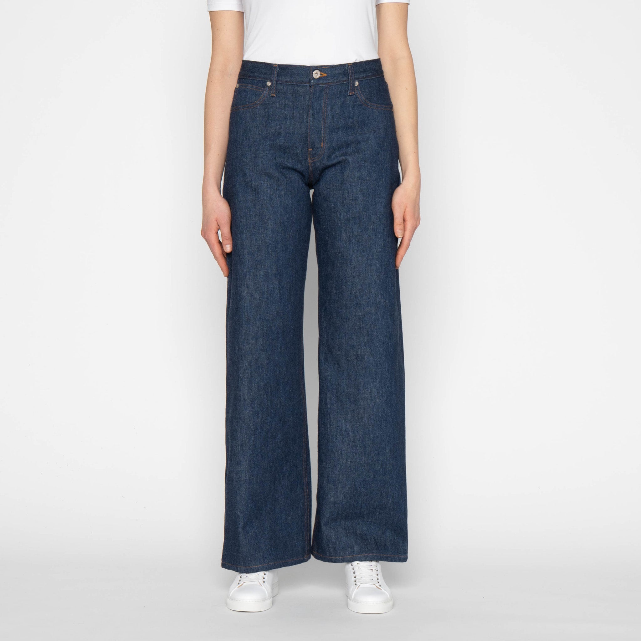 Wide Wild West - 2x1 Dungaree Nep Denim - Mid Indigo | Naked