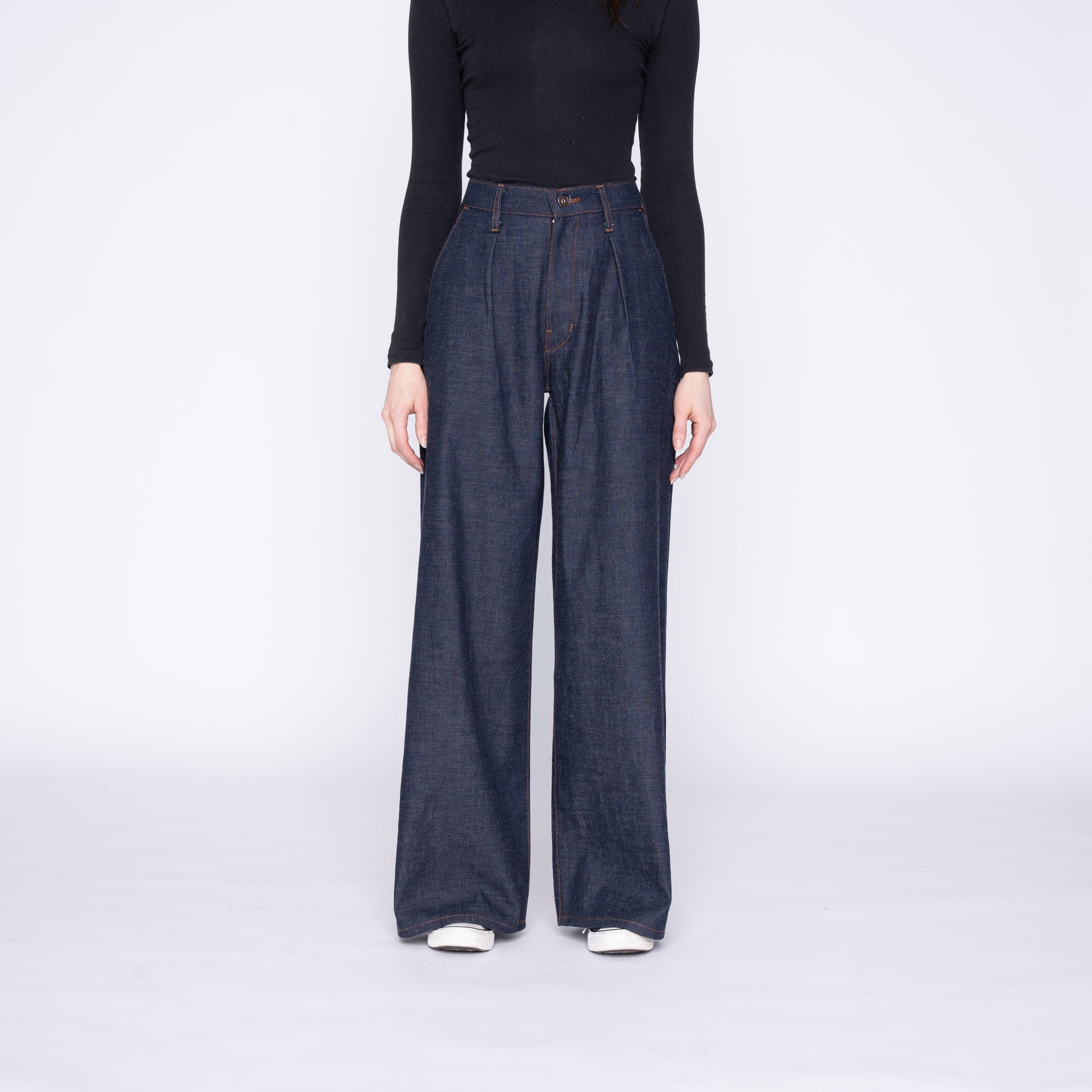 Wide Leg Trouser - Slub Nep Rinsed Denim by Naked & Famous Denim