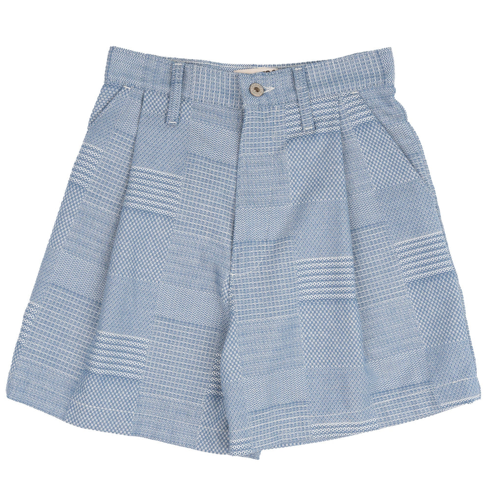 Twin Pleat Short - Dobby Patchwork - Pale Blue by Naked & Famous Denim