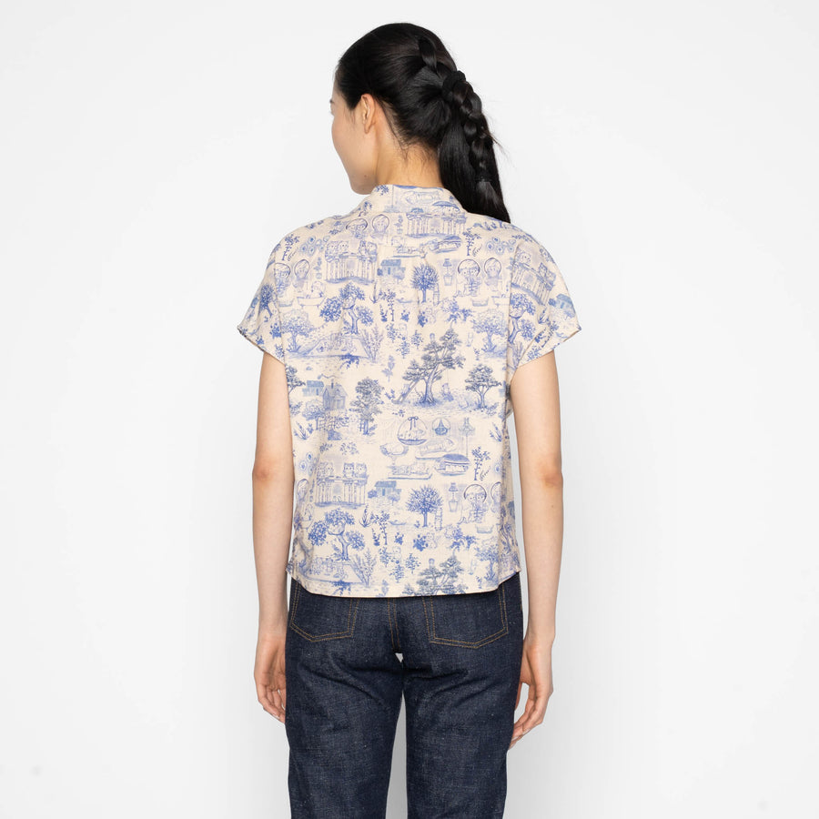 Billie Shirt - Linen Cats - Blue by Naked & Famous Denim