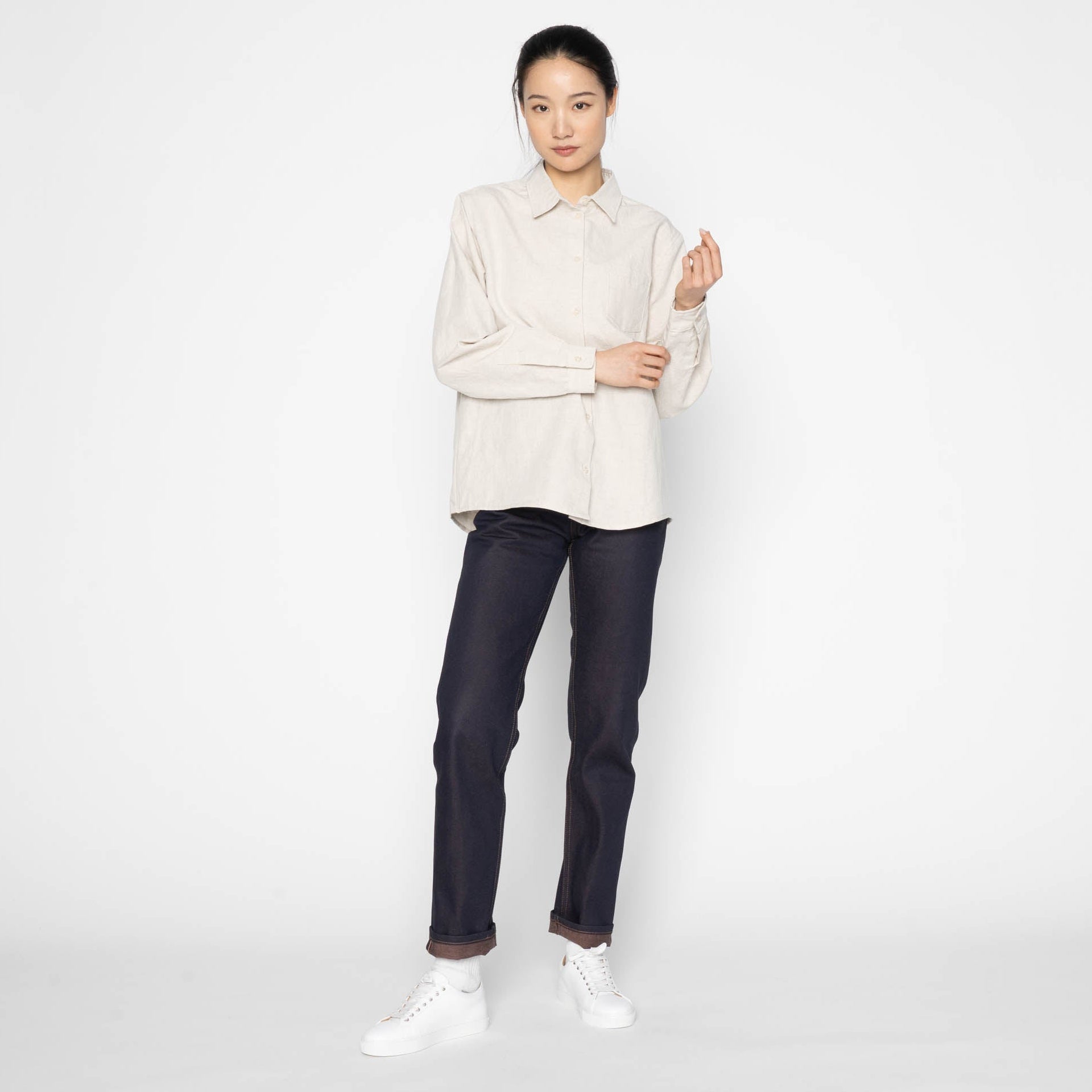 Judy - Linen Blend Denim - Ecru by Naked & Famous Denim
