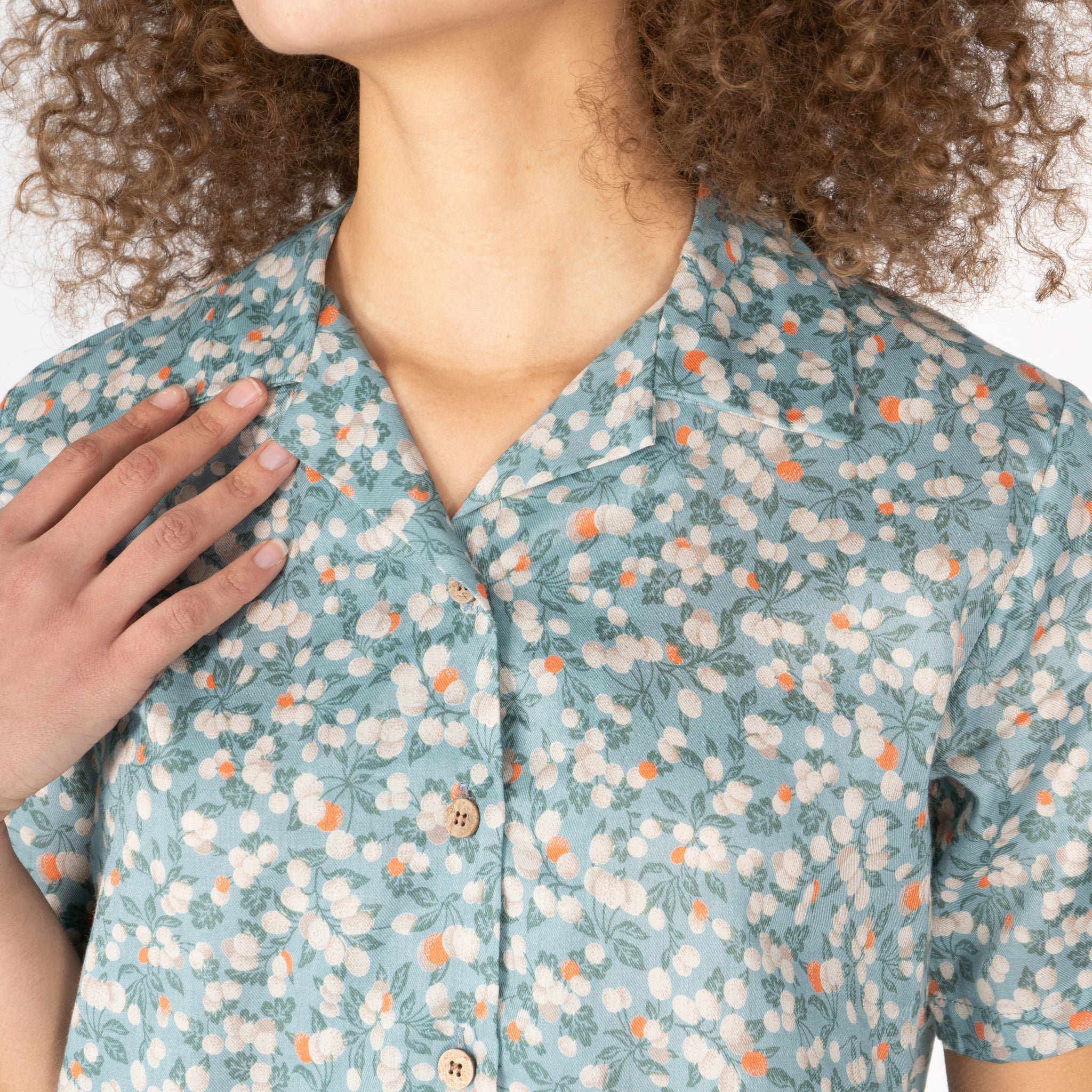 Camp Collar Shirt - Fruit Print - Cyan by Naked & Famous Denim