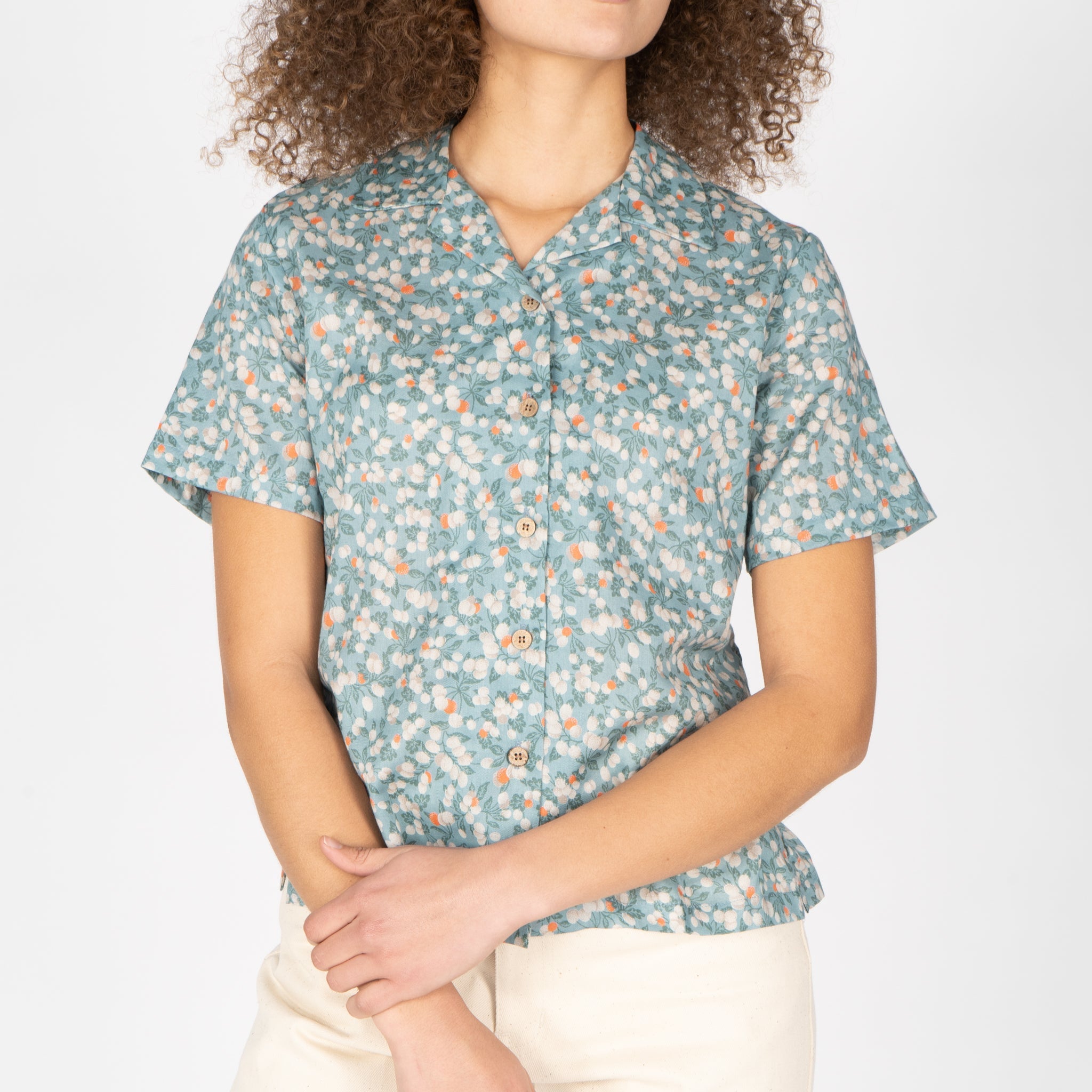 Camp Collar Shirt - Fruit Print - Cyan | Naked & Famous Denim