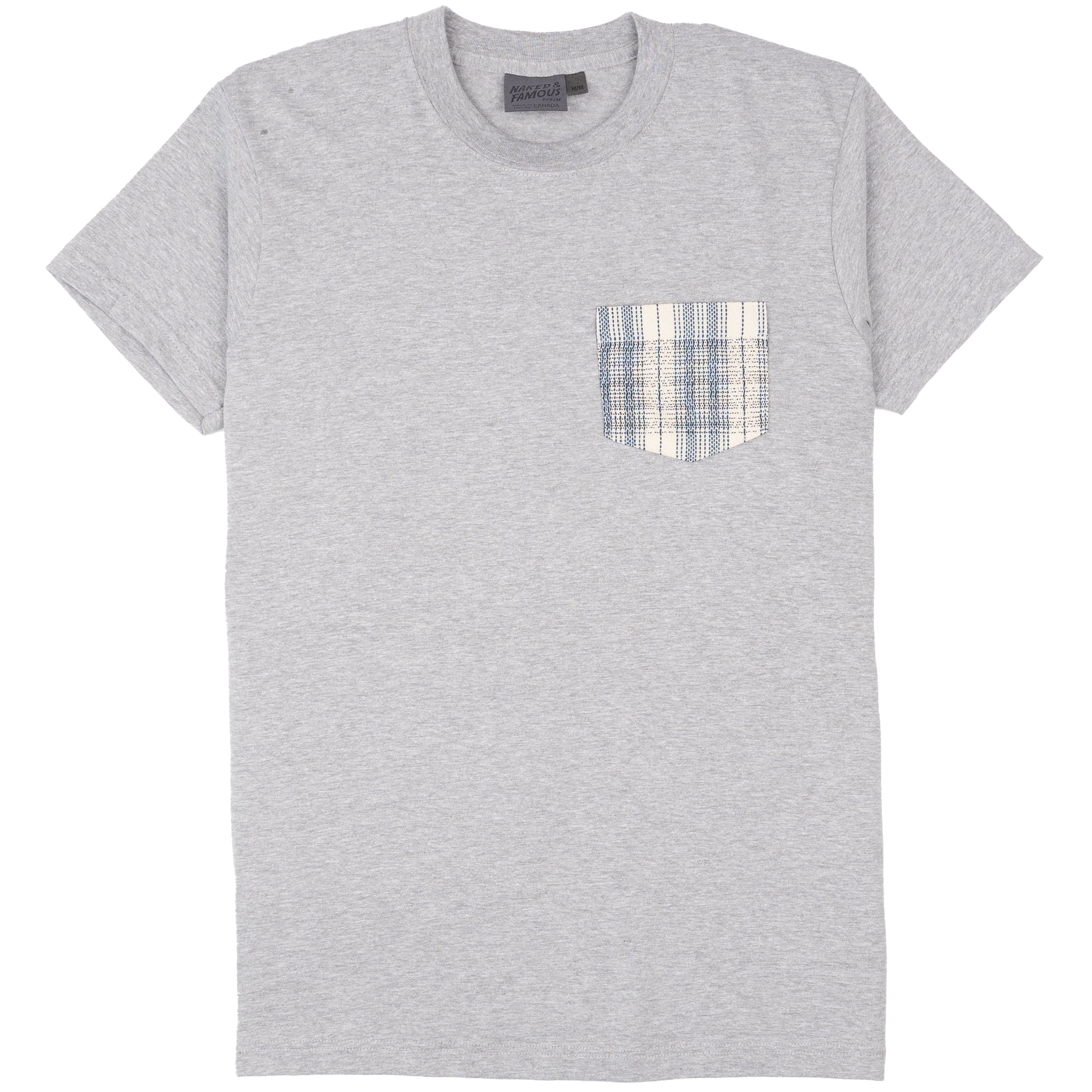 Pocket Tee - Heather Grey - Asagi Sashiko - White