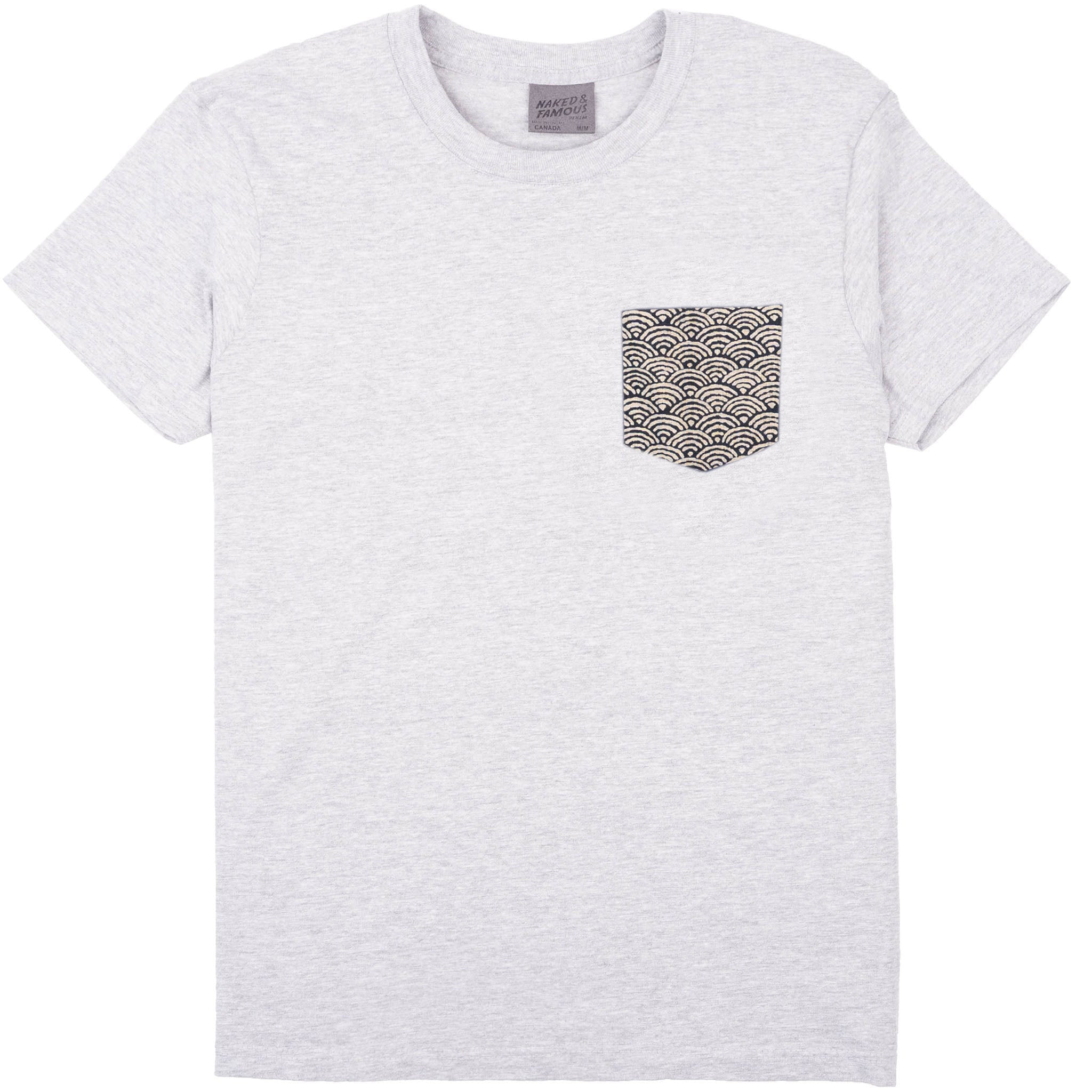 Pocket Tee - Heather Grey + Seigaiha Waves - Indigo