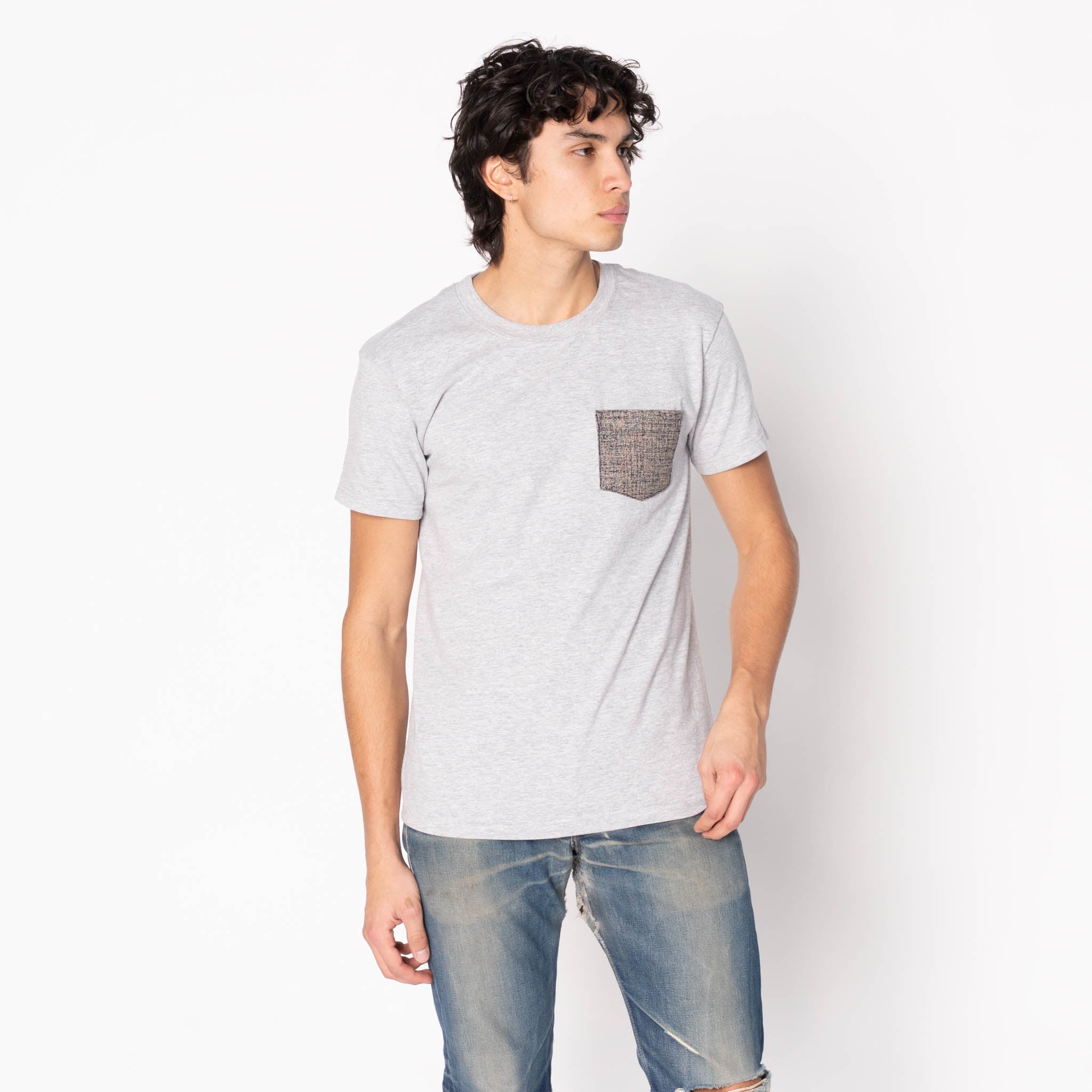 Pocket Tee - Heather Grey - Kimono Scramble - Indigo by Naked & Famous Denim