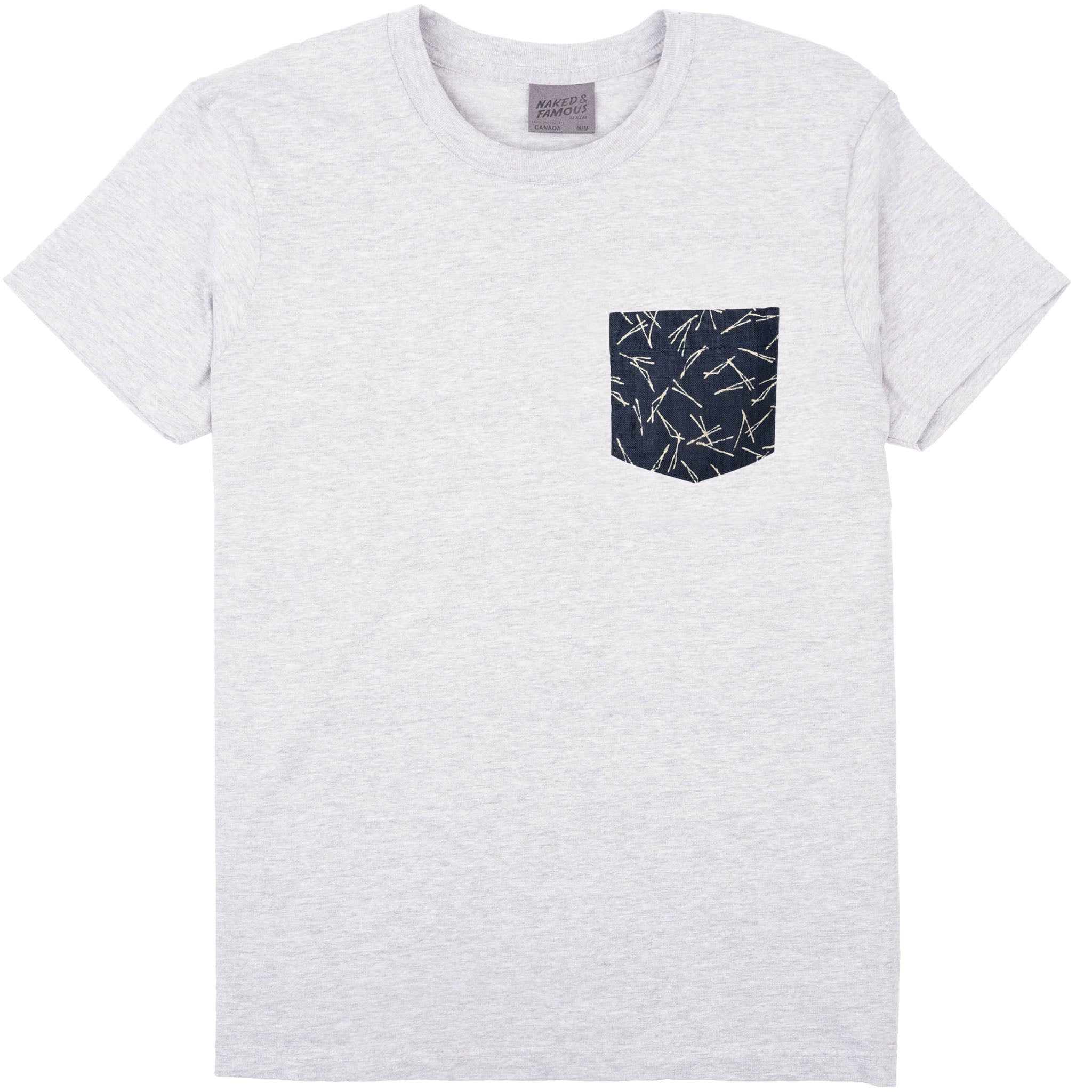 Pocket Tee - Heather Grey + Matsuba Pine Needles  - Indigo