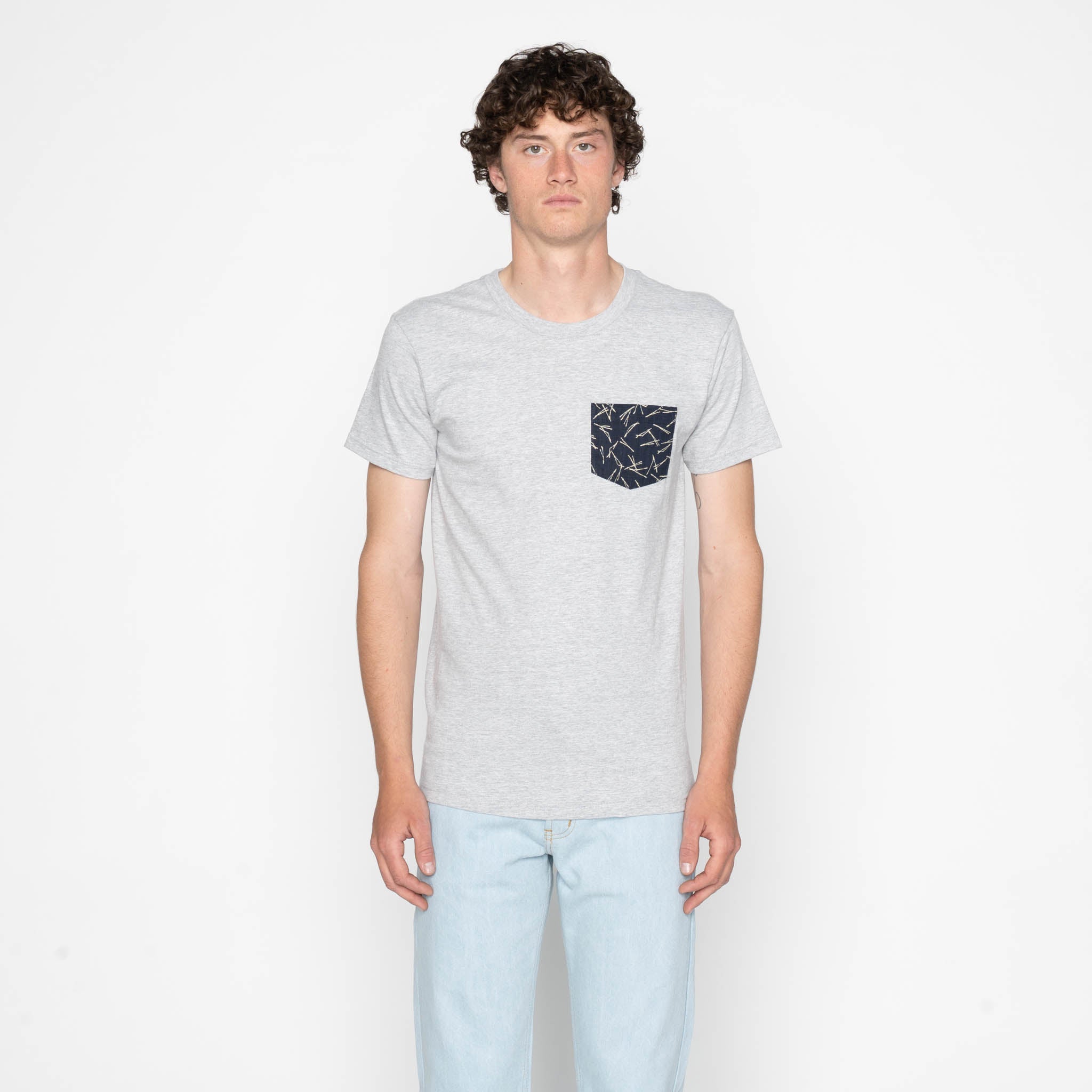 Pocket Tee - White - Origami Poplin - Blue | Naked & Famous Denim