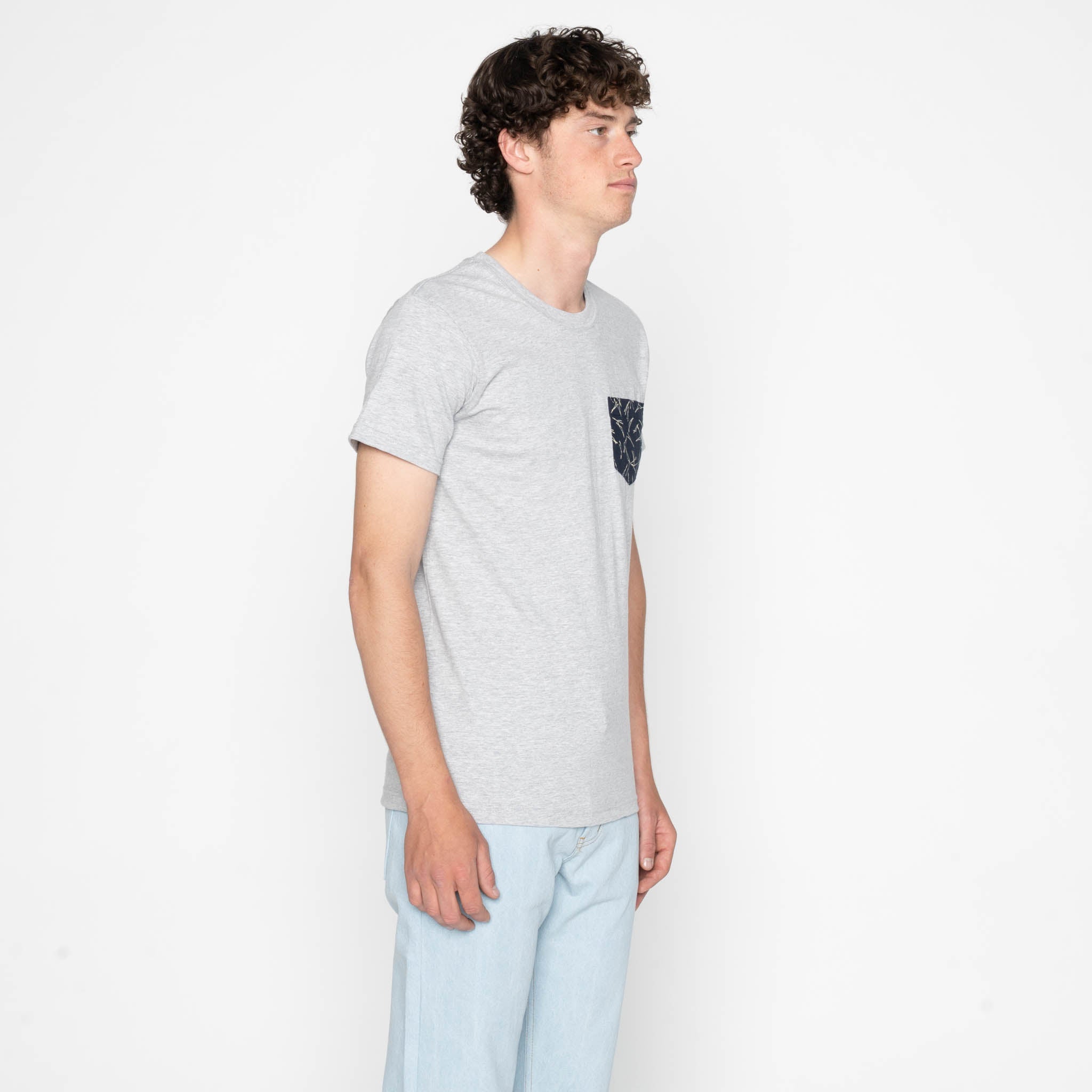 Pocket Tee - Heather Grey + Matsuba Pine Needles - Indigo by Naked & Famous Denim