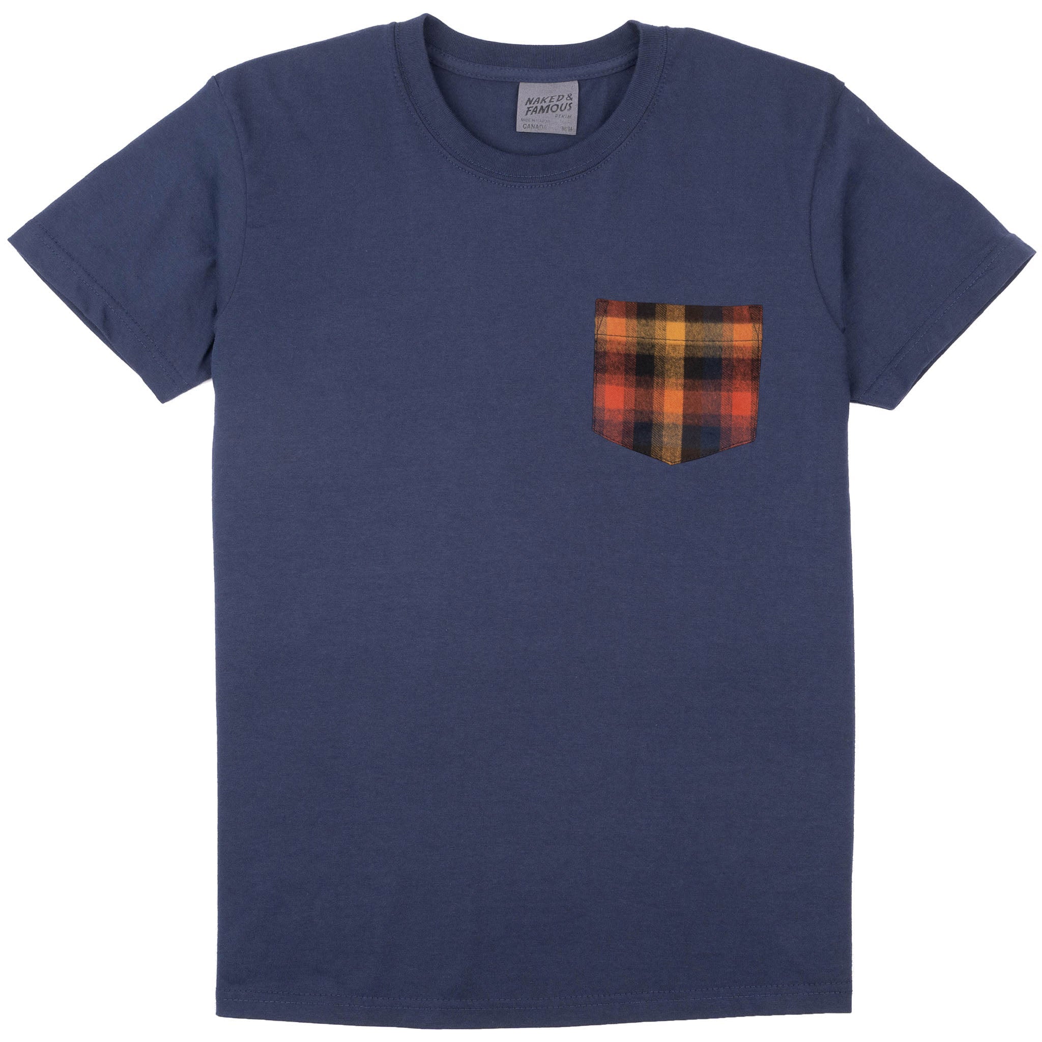 Pocket Tee - Navy - Linen Cats - Blue |Naked & Famous Denim