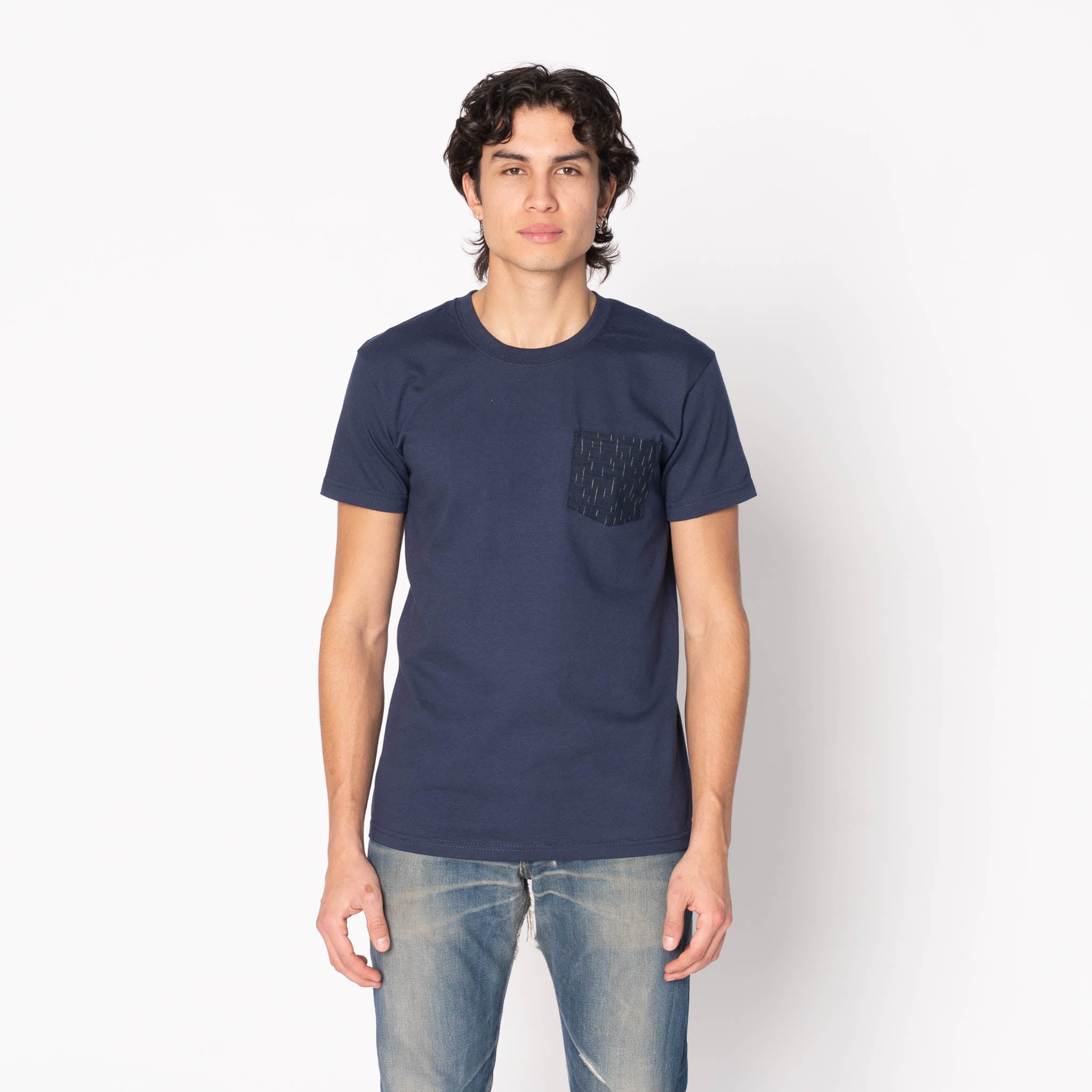 Pocket Tee - Navy - Kimono Print Rain