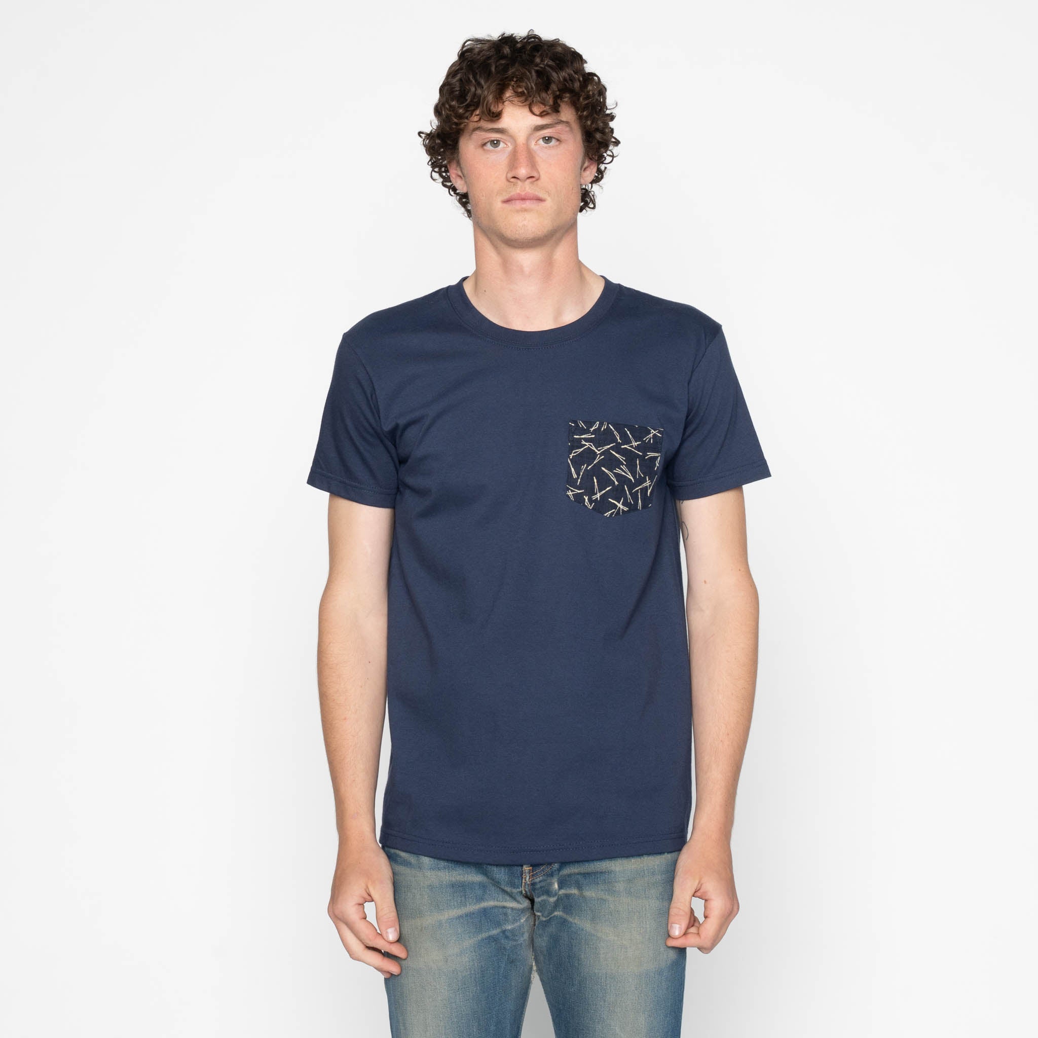 Pocket Tee - Navy + Matsuba Pine Needles - Indigo by Naked & Famous Denim
