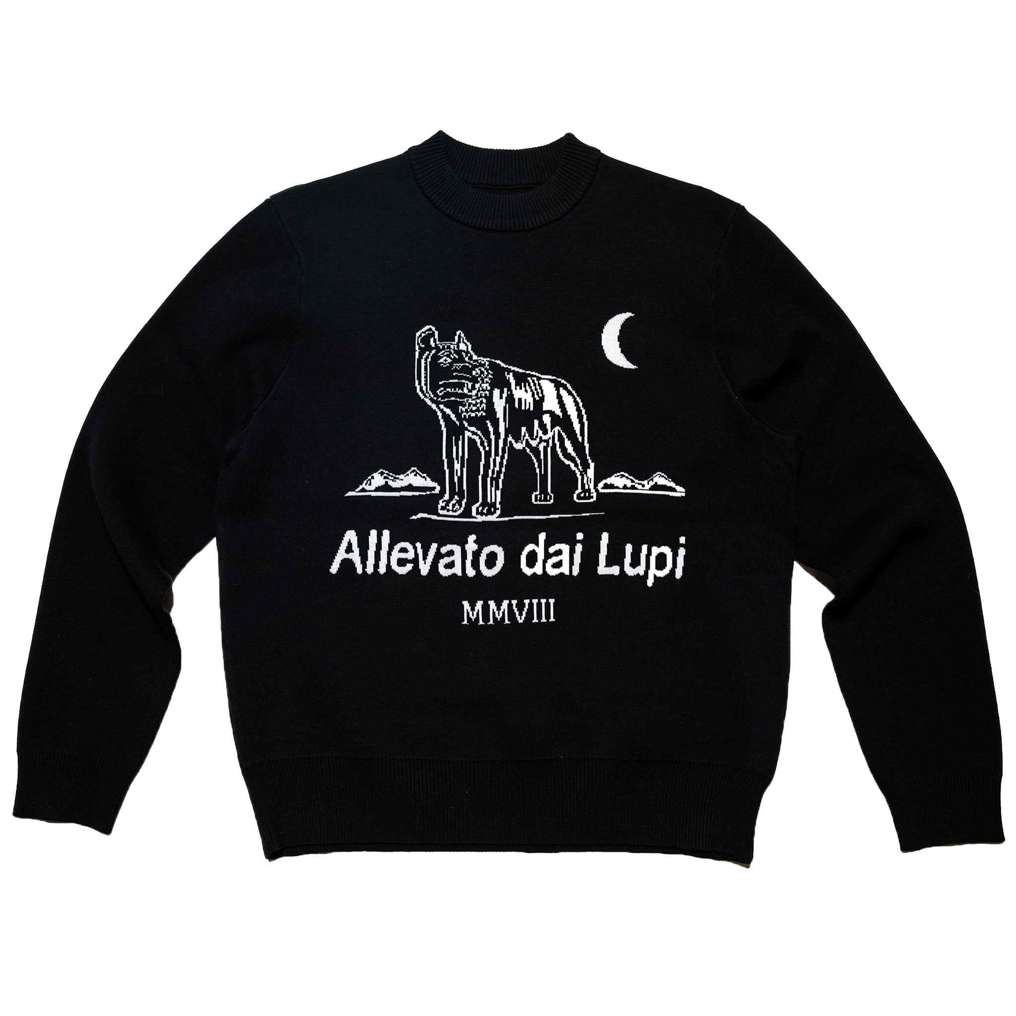 Intarsia knit Slub Sweater - Black