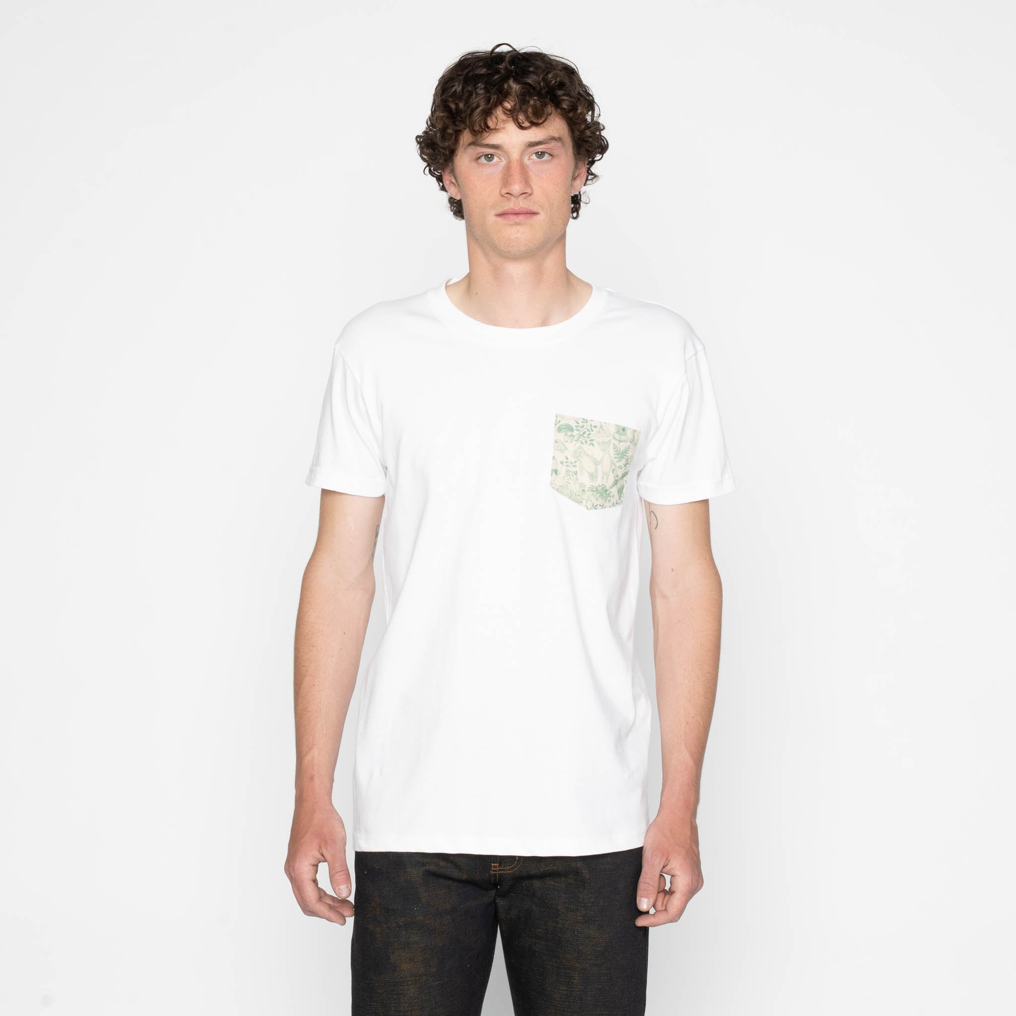 Pocket Tee - White - Printed Autumn - Navy | Naked & Famous Denim