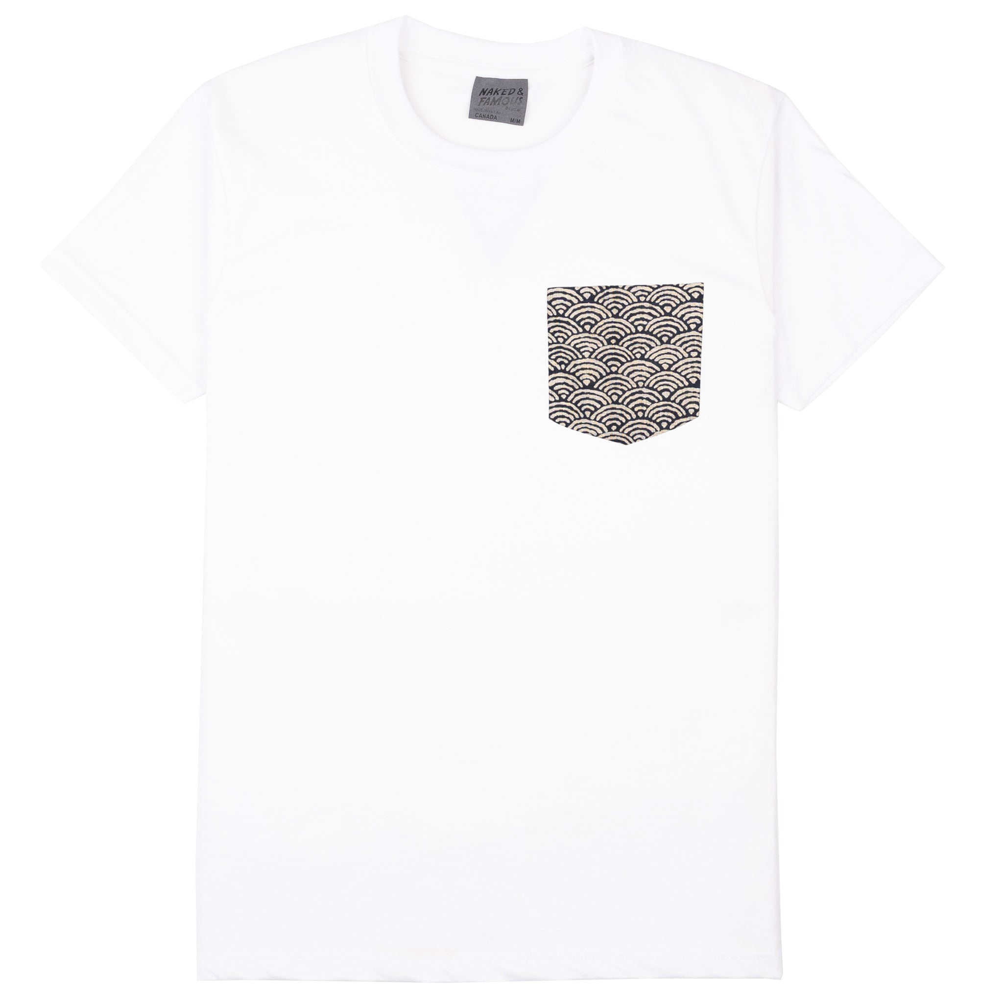 Pocket Tee - White + Seigaiha Waves - Indigo