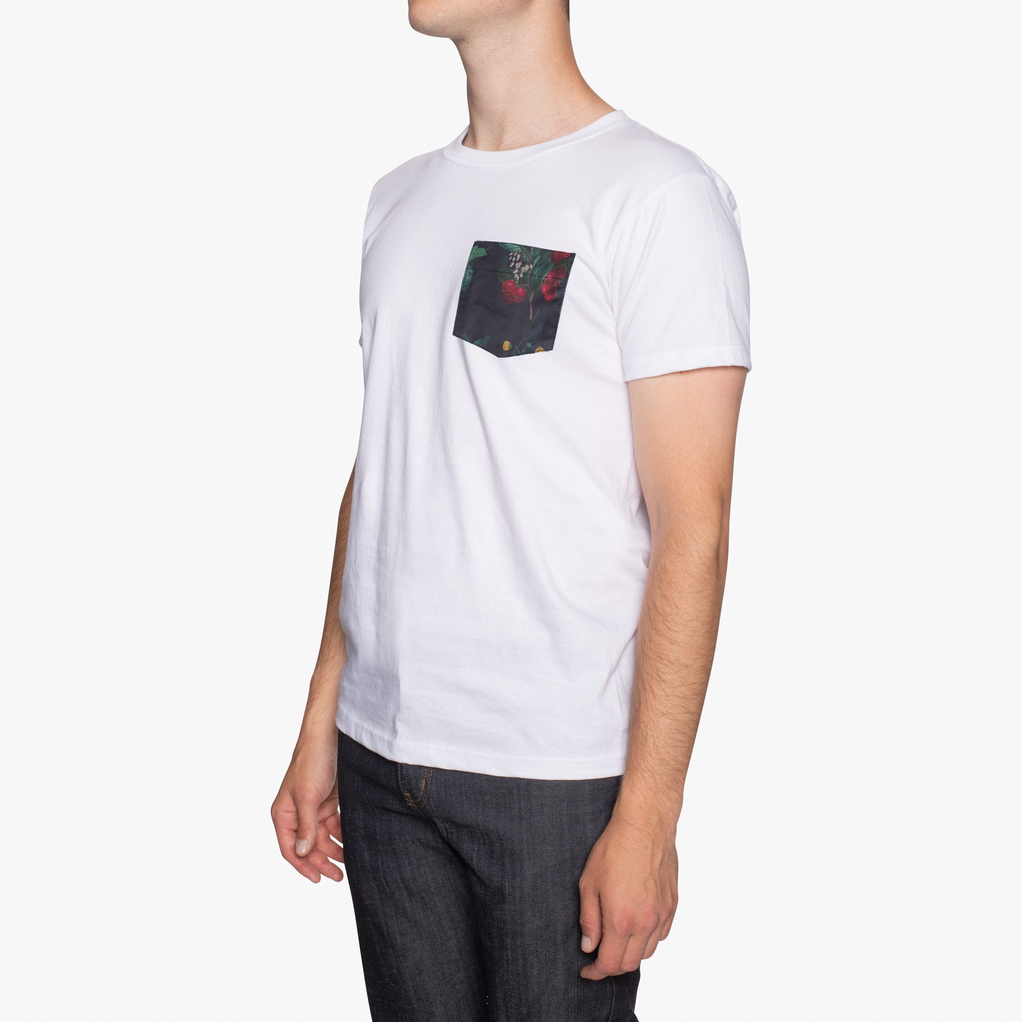 Pocket Tee - White - Botanical Print - Navy by Naked & Famous Denim
