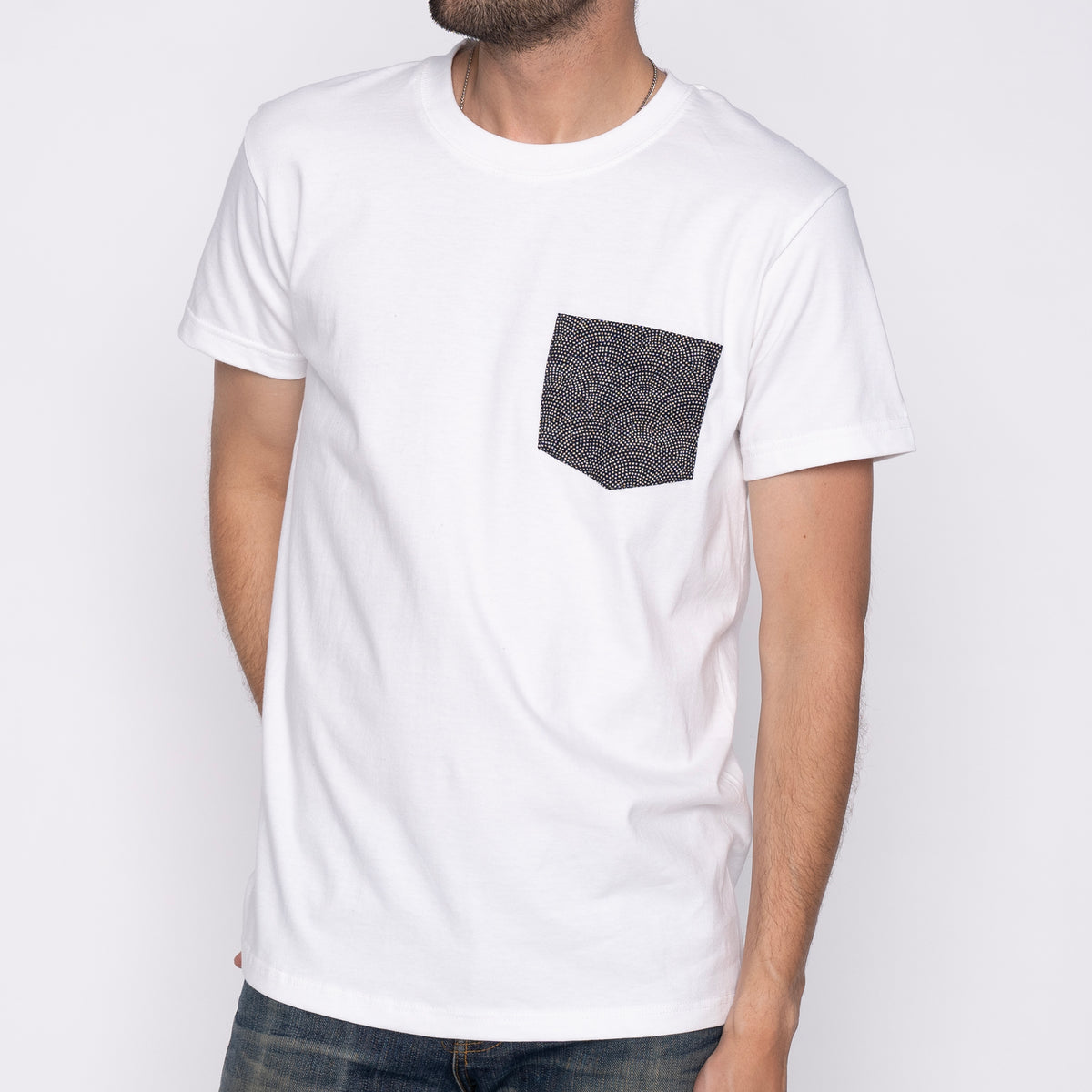 Pocket Tee - White + Kimono Dots by Naked & Famous Denim