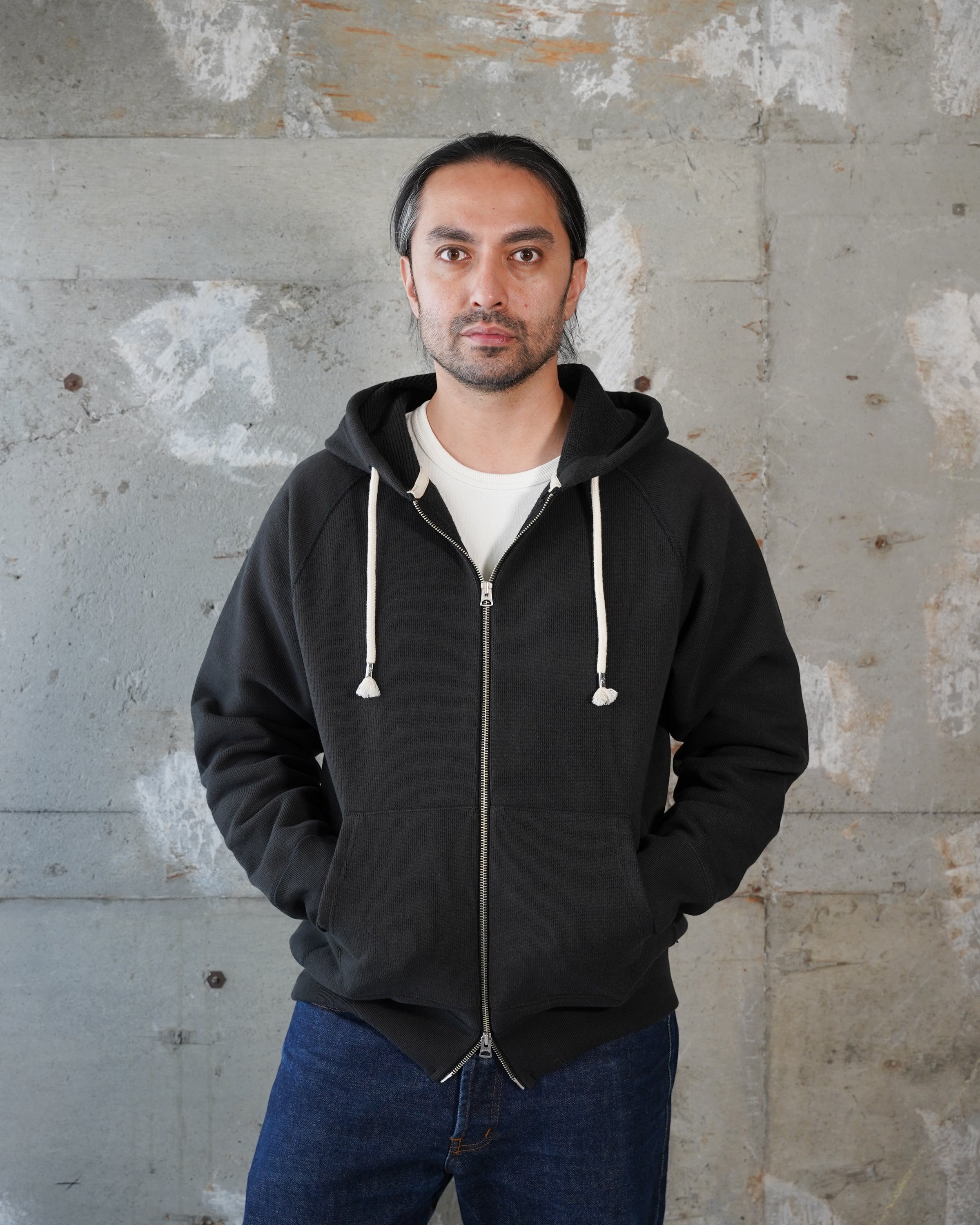 Zip Hoodie - 701gsm Double Heavyweight French Terry - Sumi Black