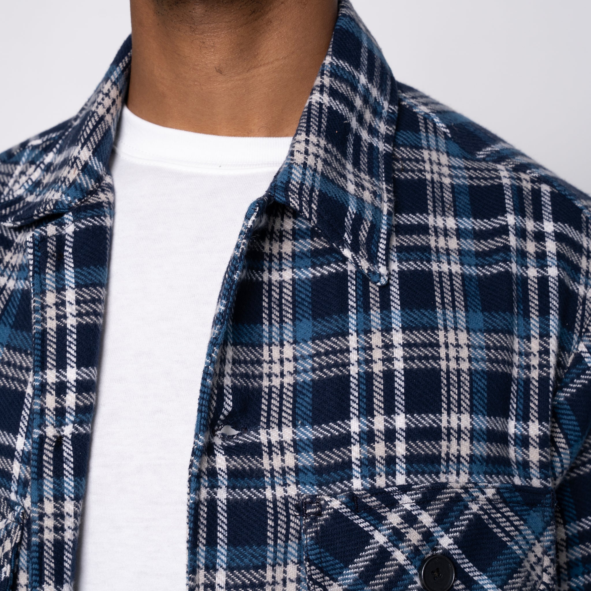 Over Shirt - Triple Yarn Twill Check Brush - Navy by Naked & Famous Denim