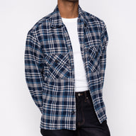 Over Shirt - Triple Yarn Twill Check Brush - Navy by Naked & Famous Denim
