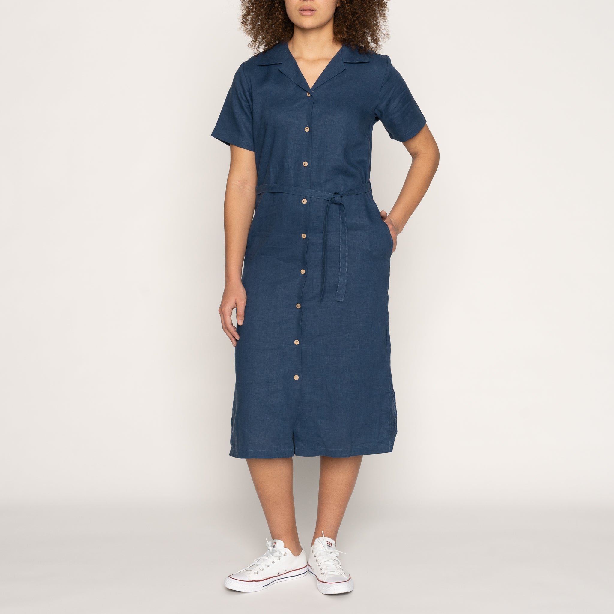 Aloha Dress - French Linen Fine Canvas - Blue by Naked & Famous Denim