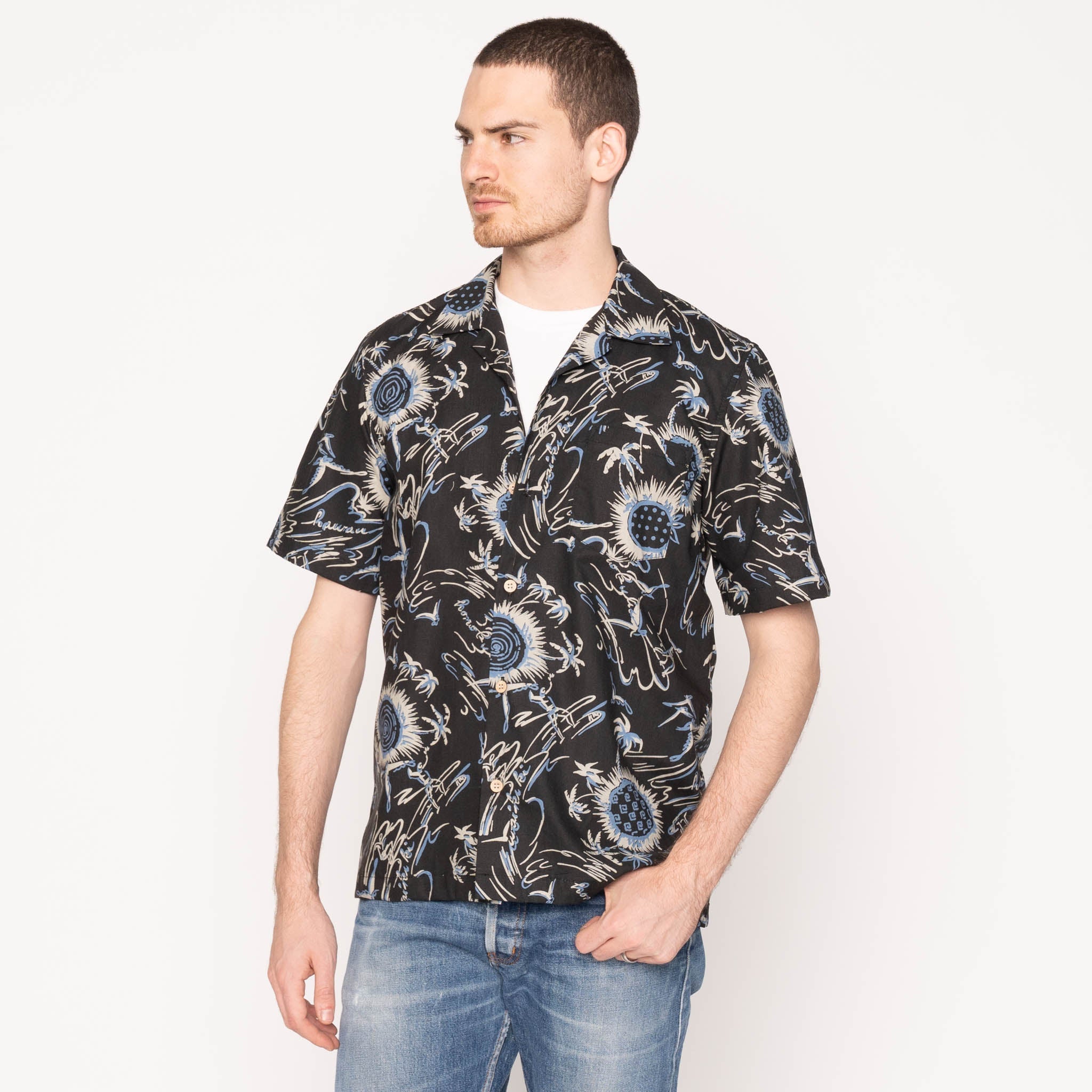 Aloha Shirt - Dobby Bands - Black | Naked & Famous Denim